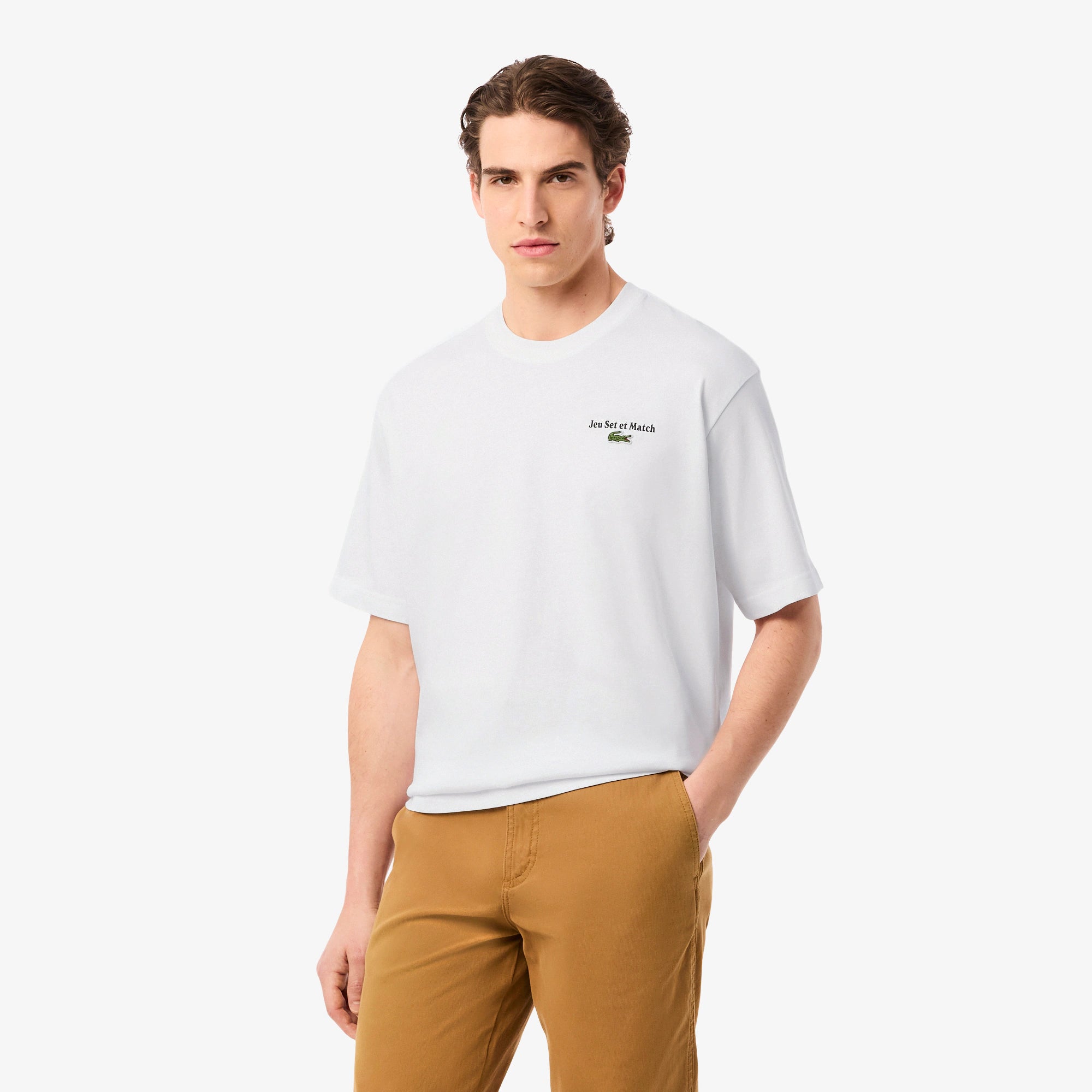 Men's Lacoste Loose Fit Heavy Jersey Printed T-Shirt White