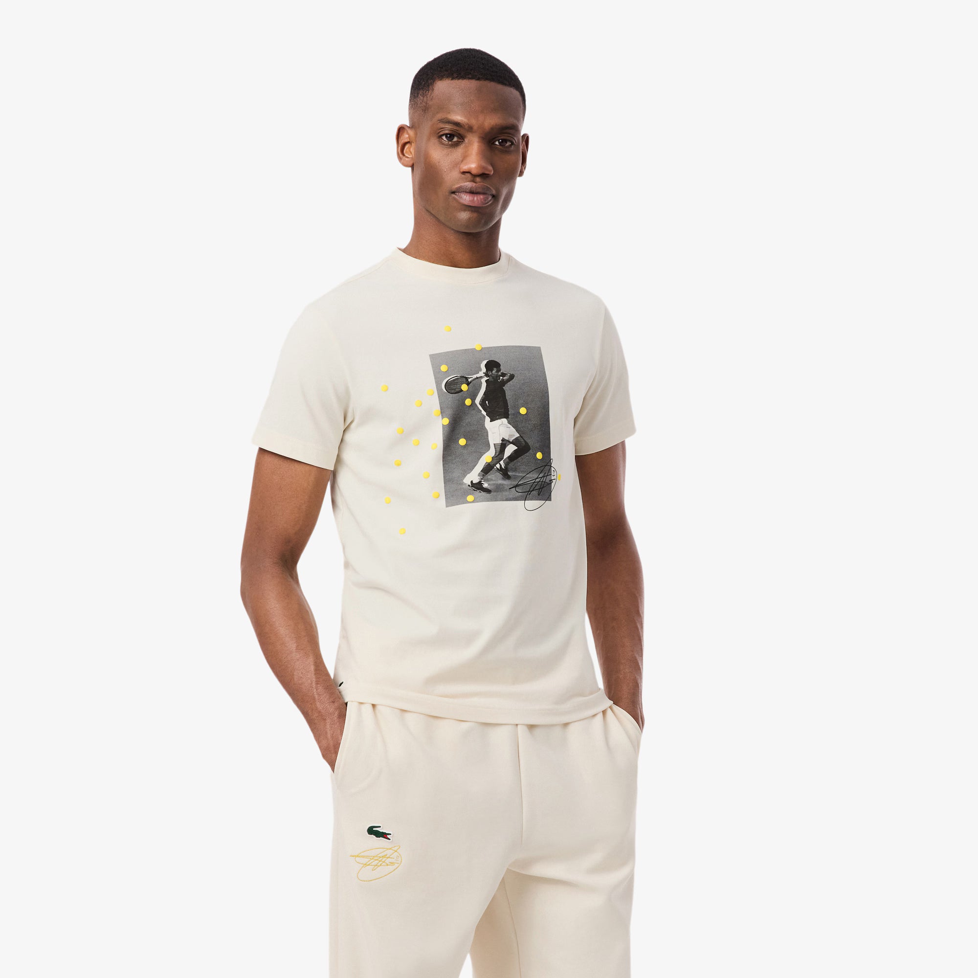 Men's Lacoste Tennis x Novak Djokovic Graphic T-Shirt Cream