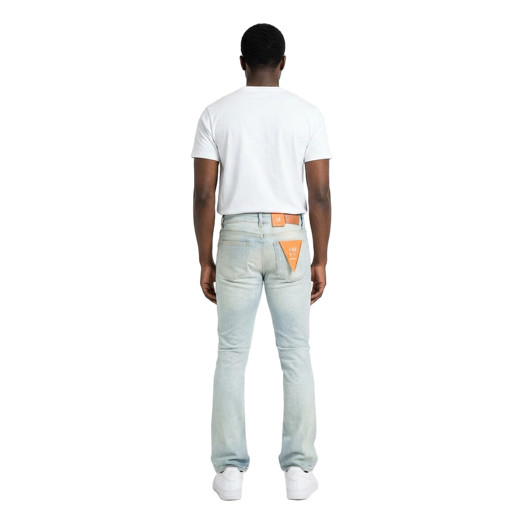 Men's TWO MILL TWENTY Light Wash Crystal Rhinestone Straight Leg Jeans