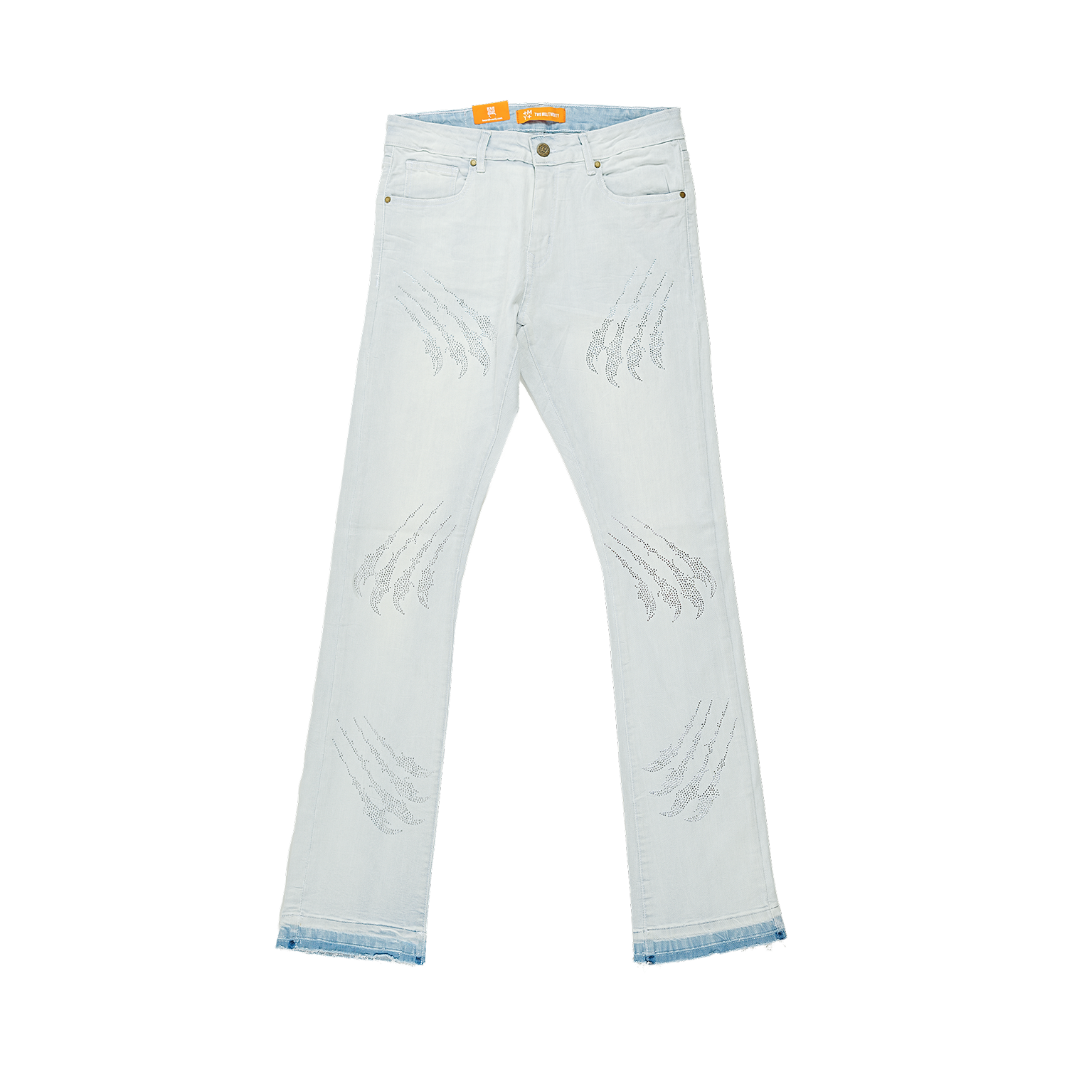 Men's TWO MILL TWENTY Straight Leg Rhinestone Claw Jeans Light Wash