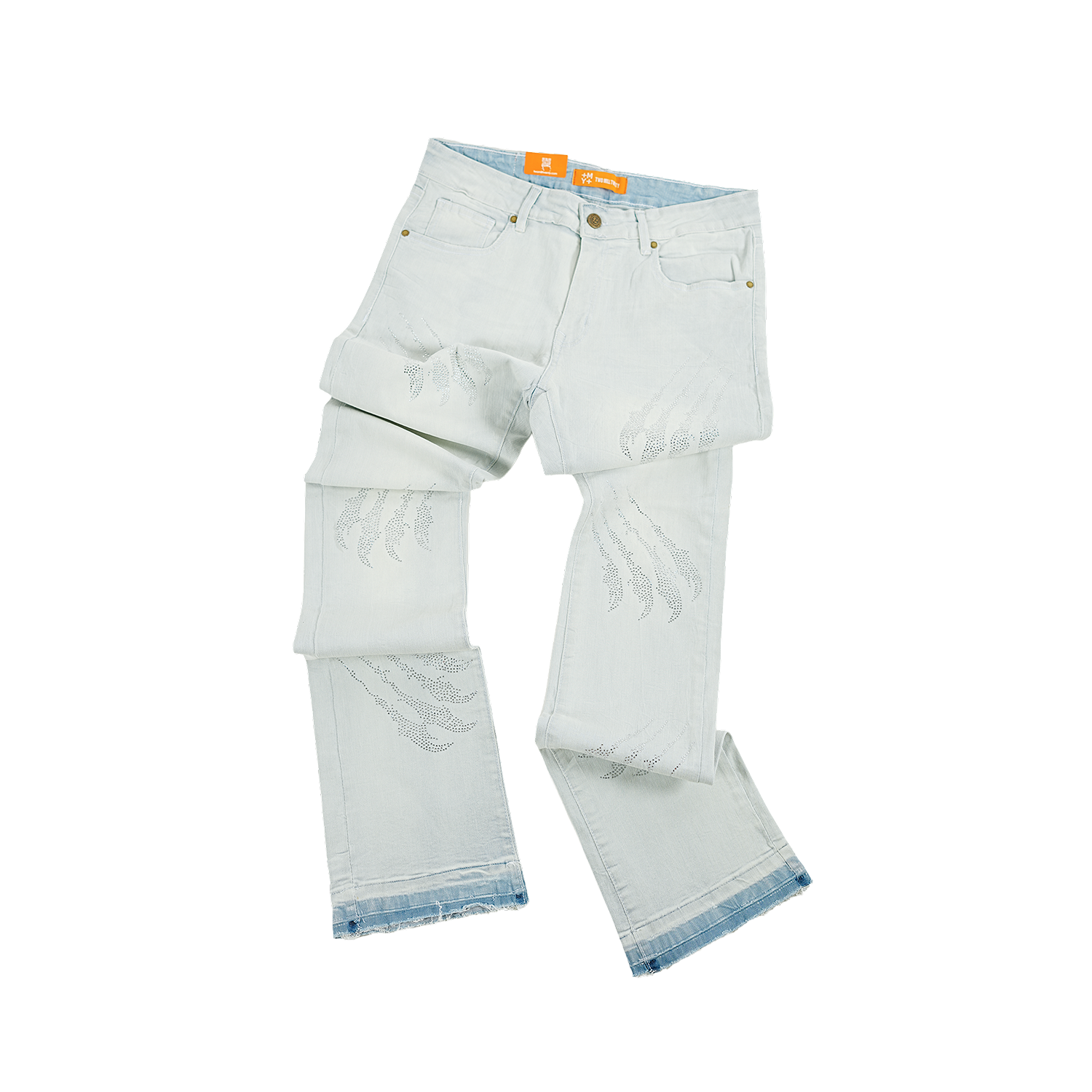 Men's TWO MILL TWENTY Straight Leg Rhinestone Claw Jeans Light Wash