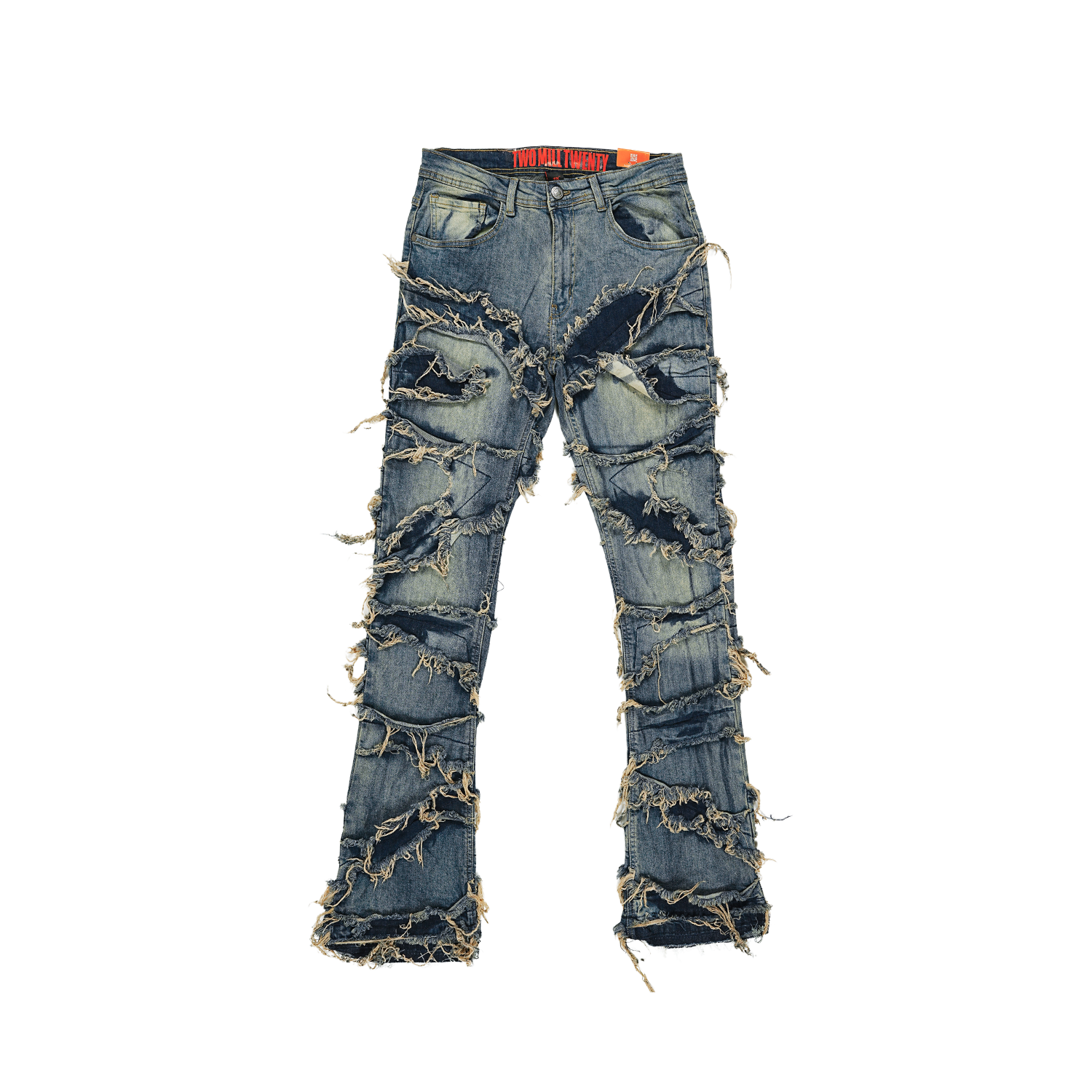 Men's TWO MILL TWENTY Frayed Slashed Boot Cut Jeans Indigo