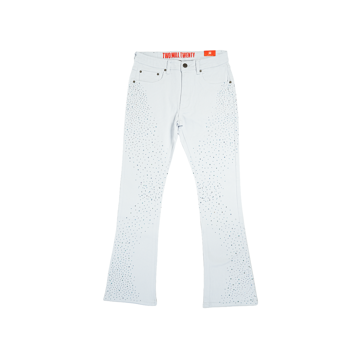 Men's TWO MILL TWENTY Flare Leg Rhinestone Jeans White