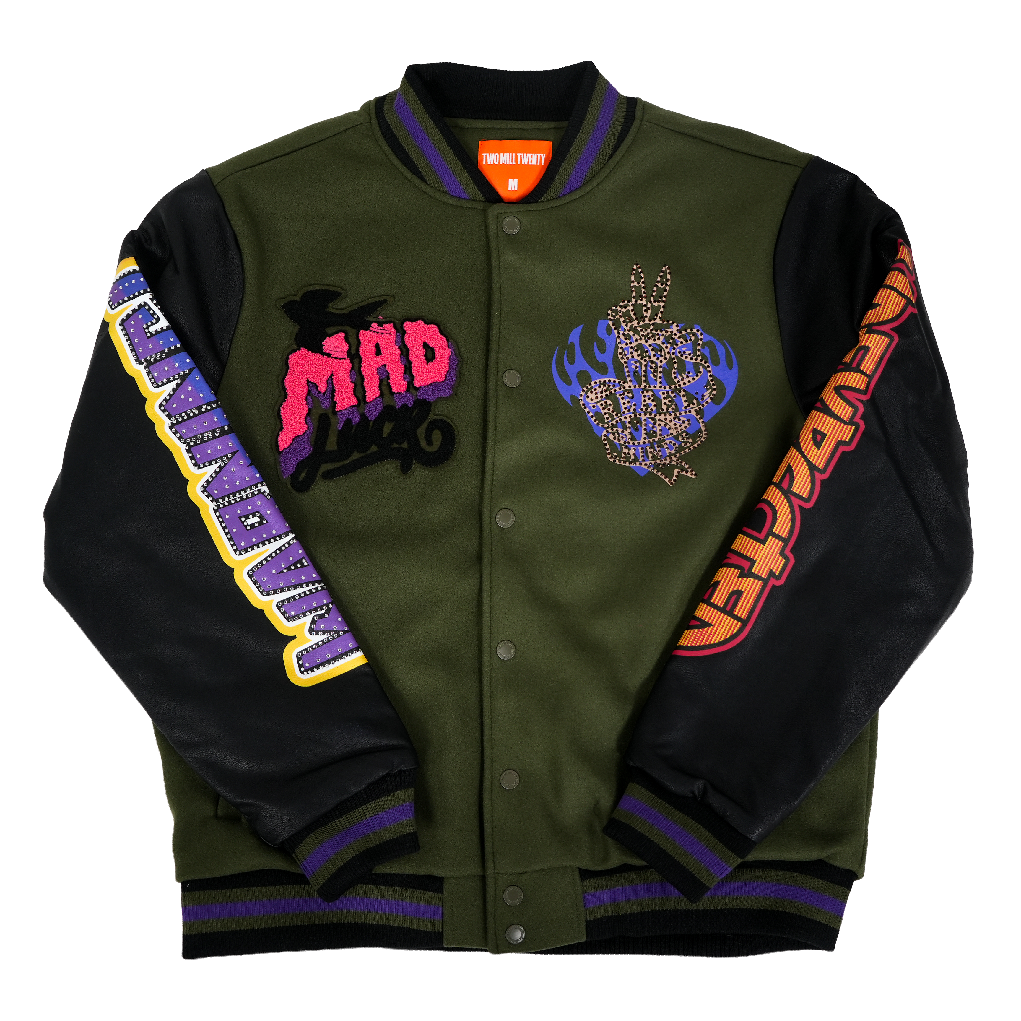 Men's TWO MILL TWENTY Madness Varsity Bomber Jacket Olive