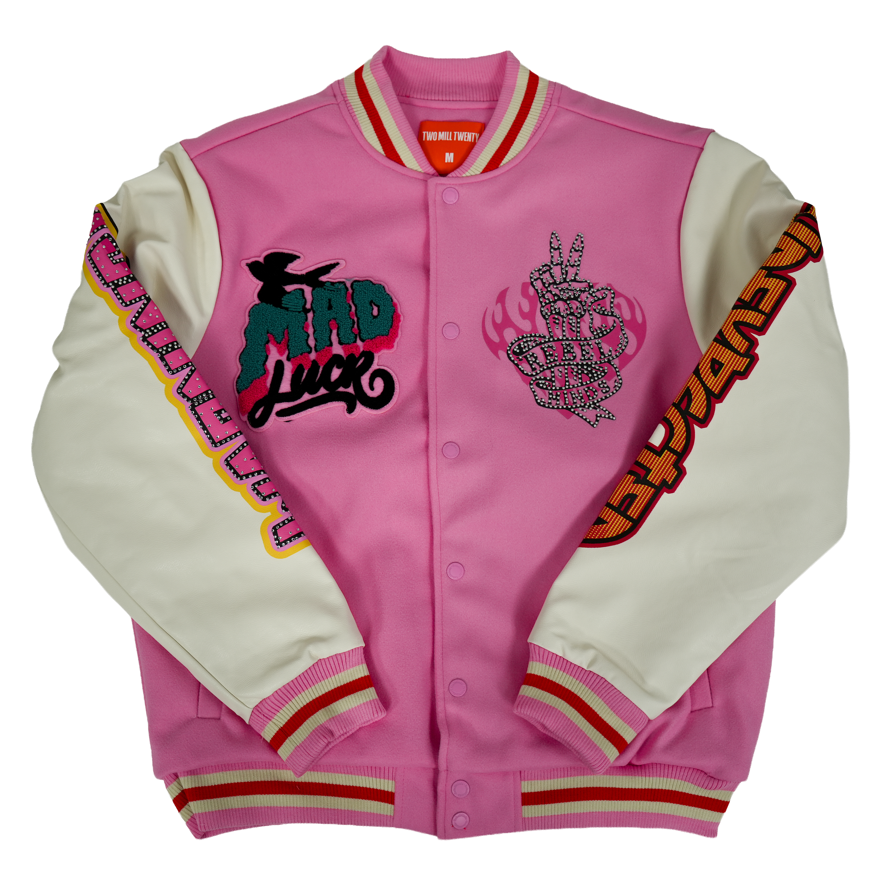 Men's TWO MILL TWENTY Madness Varsity Bomber Jacket Pink