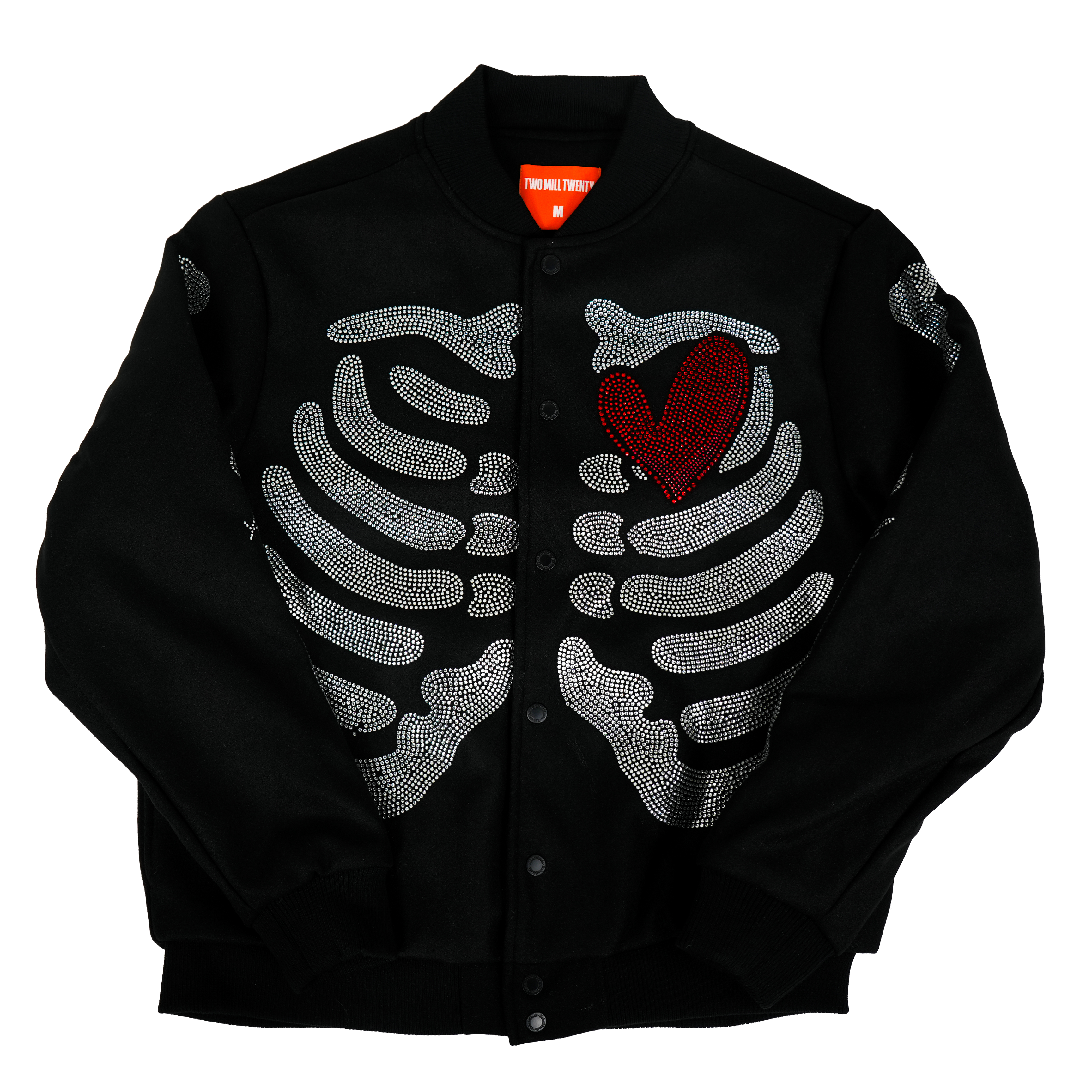 Men's TWO MILL TWENTY Rebel Heart Rhinestone Bomber Jacket Black