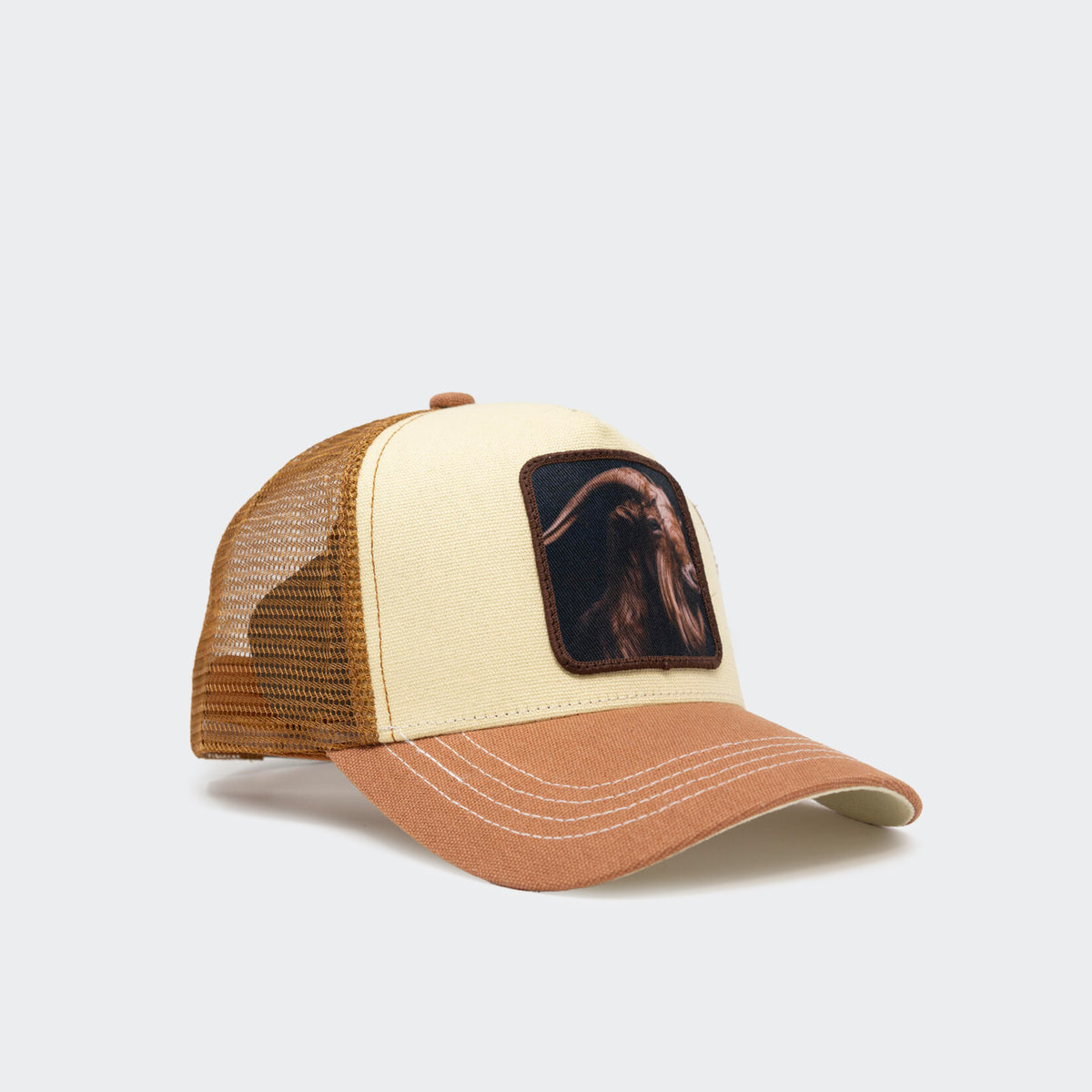 Unisex Gold Star Goat Trucker Hat Tan / Beige
