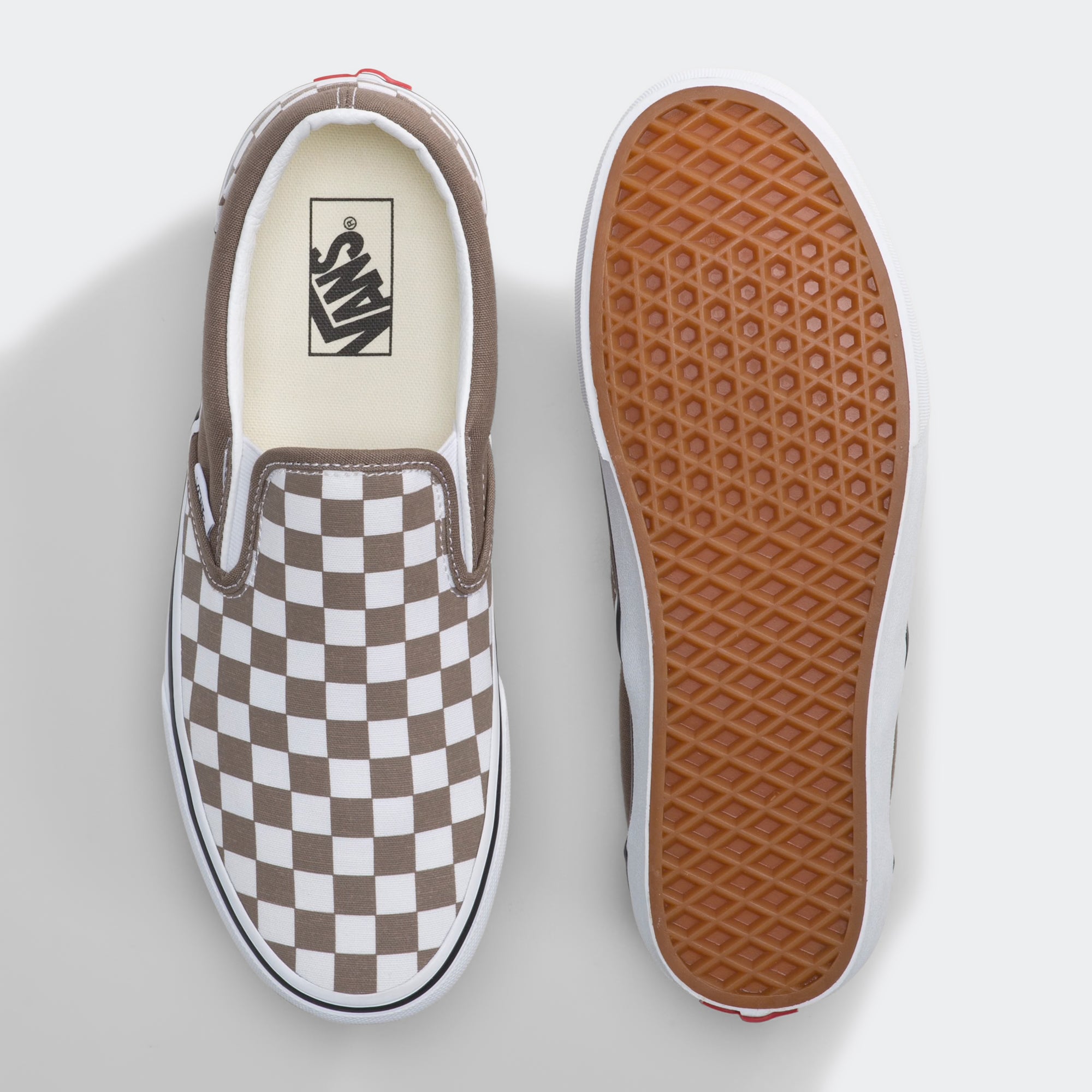 Men's Vans Classic Slip-On Checkerboard Shoes Walnut Brown