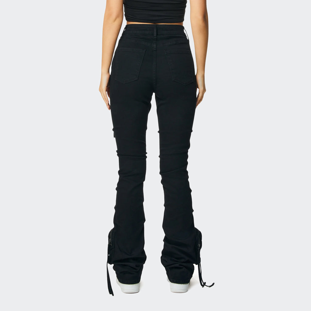 Women's Smoke Rise Red High Rise Cargo Stacked Jeans Black