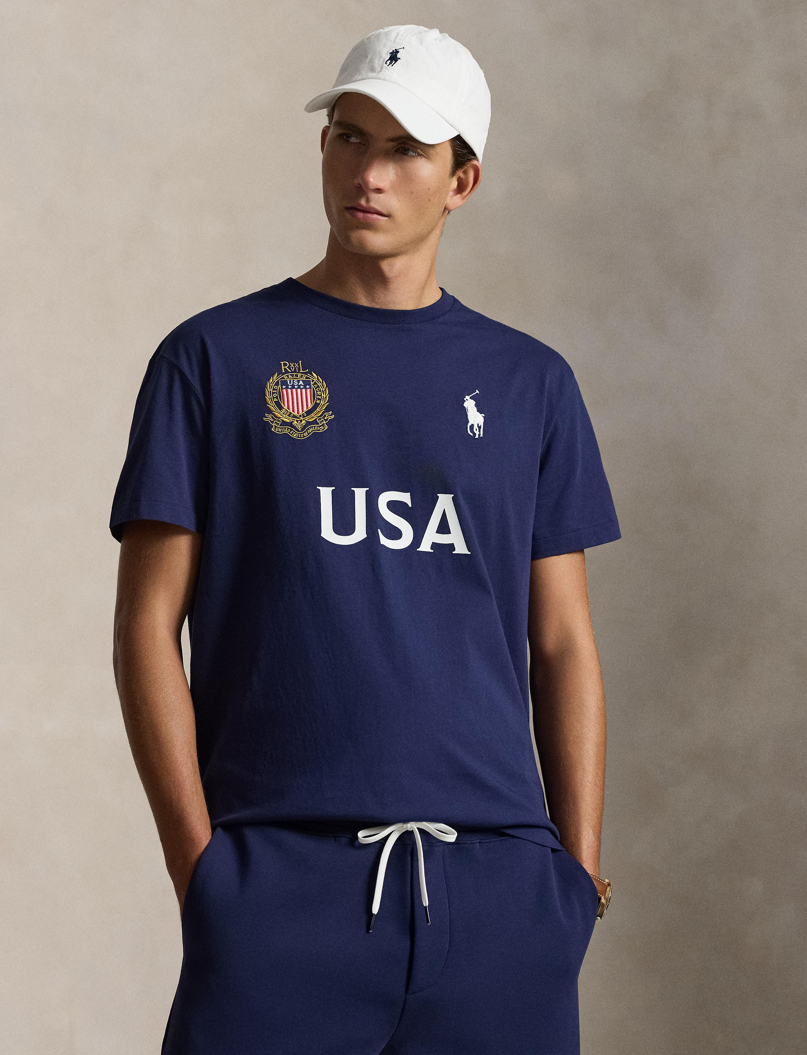 Men's Polo Ralph Lauren Classic Fit USA Jersey T-Shirt Newport Navy