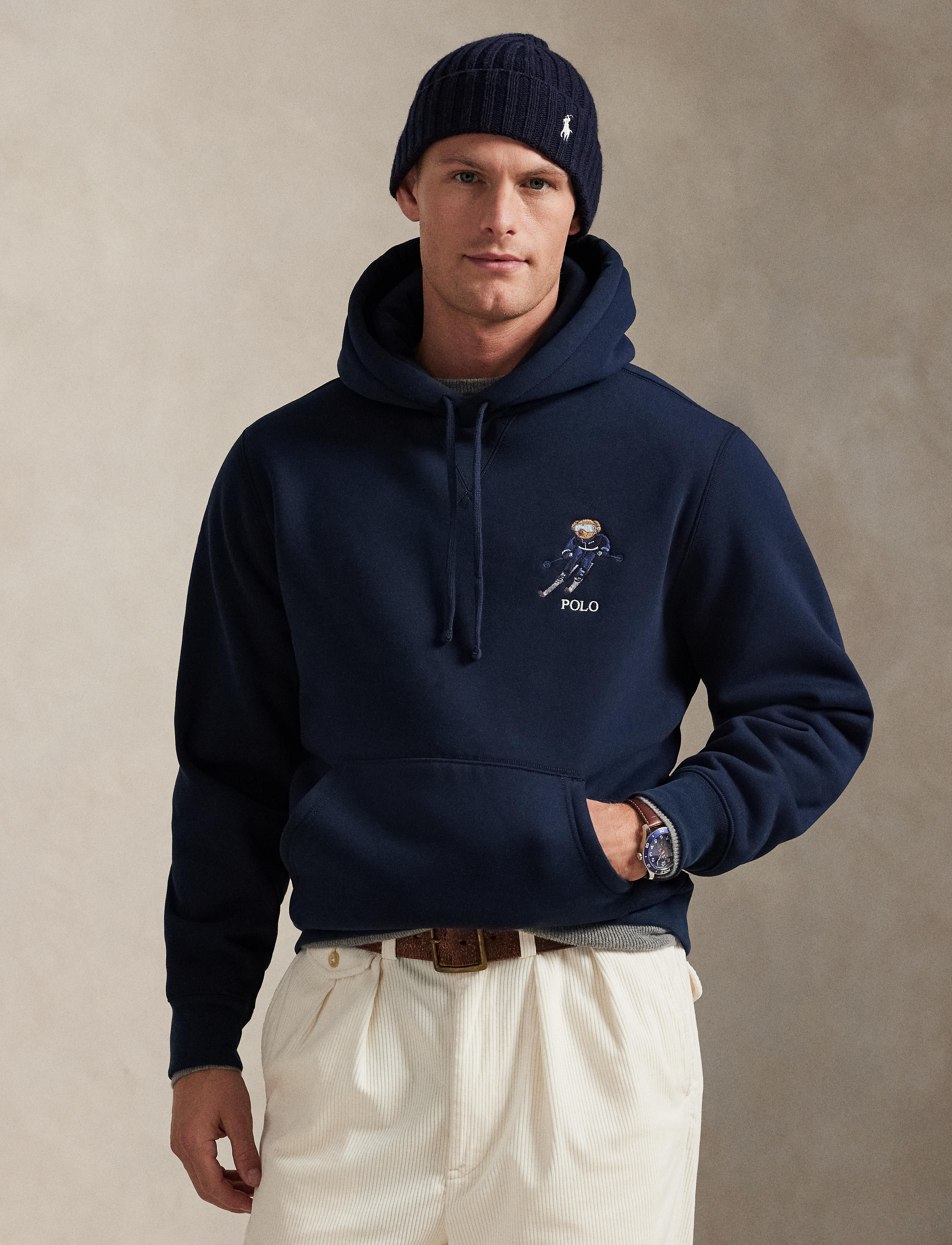 Men's Polo Ralph Lauren Pullover Hoodie Ski Bear Navy
