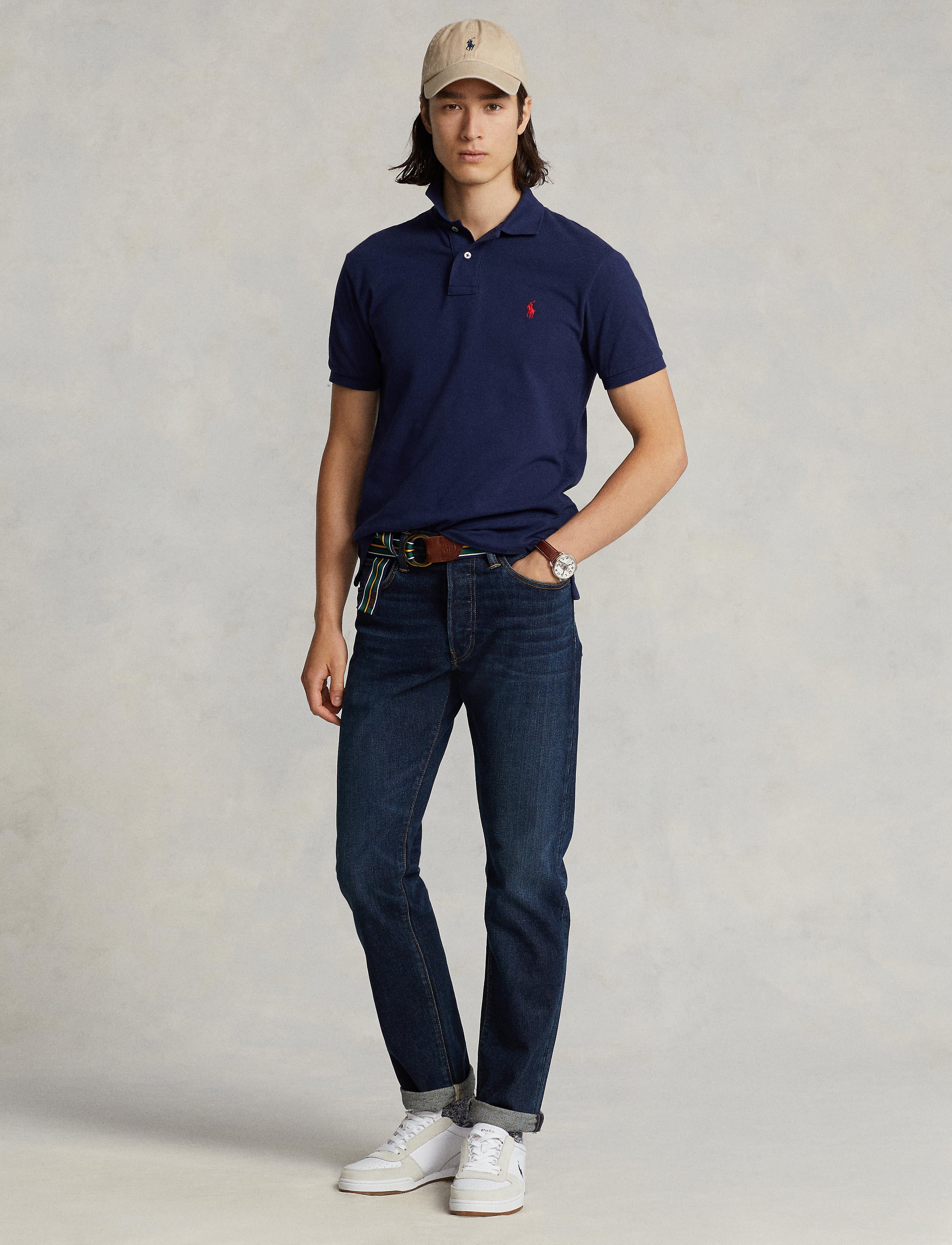 Men's Polo Ralph Lauren Iconic Mesh Polo Shirt Newport Navy / Red