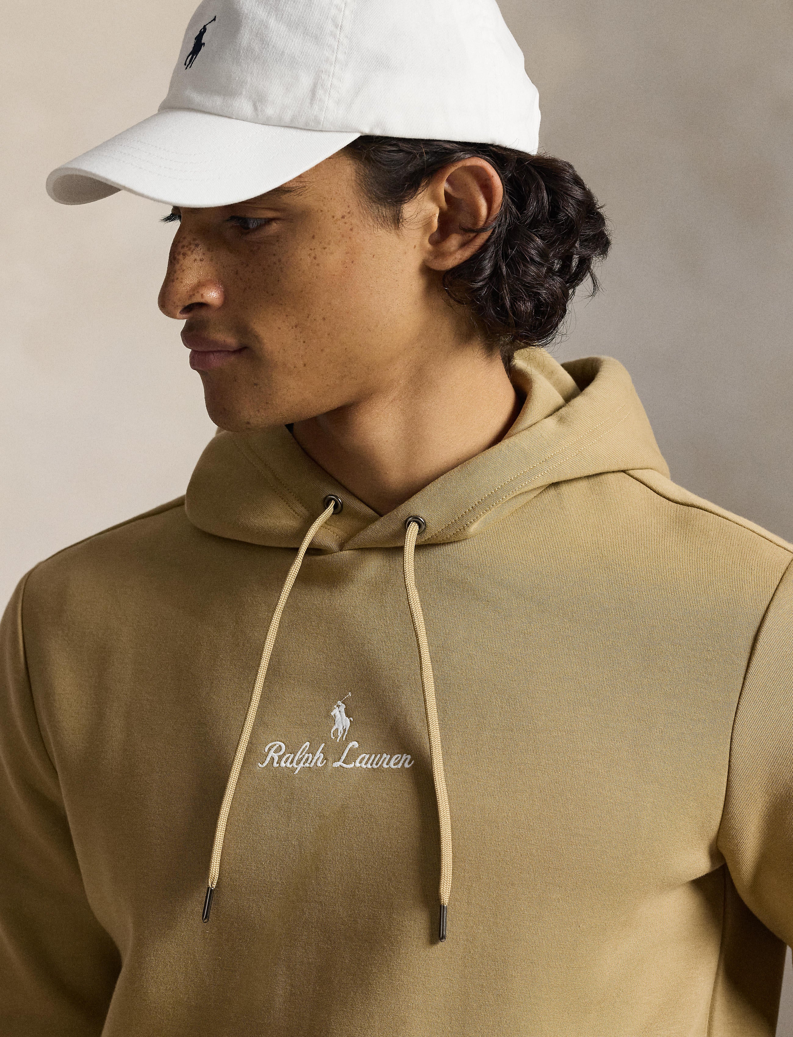 Men's Polo Ralph Lauren Logo Double-Knit Hoodie Desert Tan