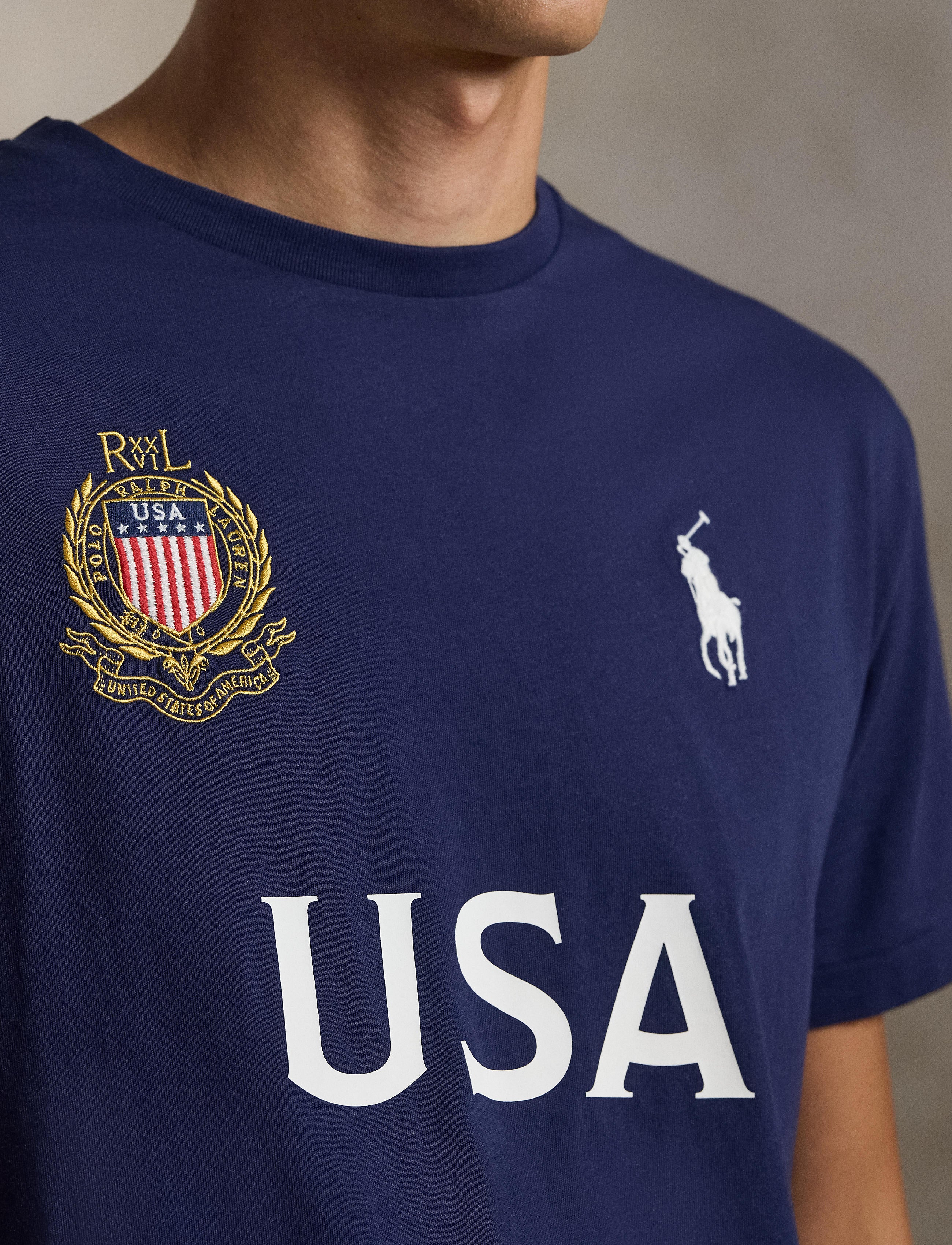 Men's Polo Ralph Lauren Classic Fit USA Jersey T-Shirt Newport Navy