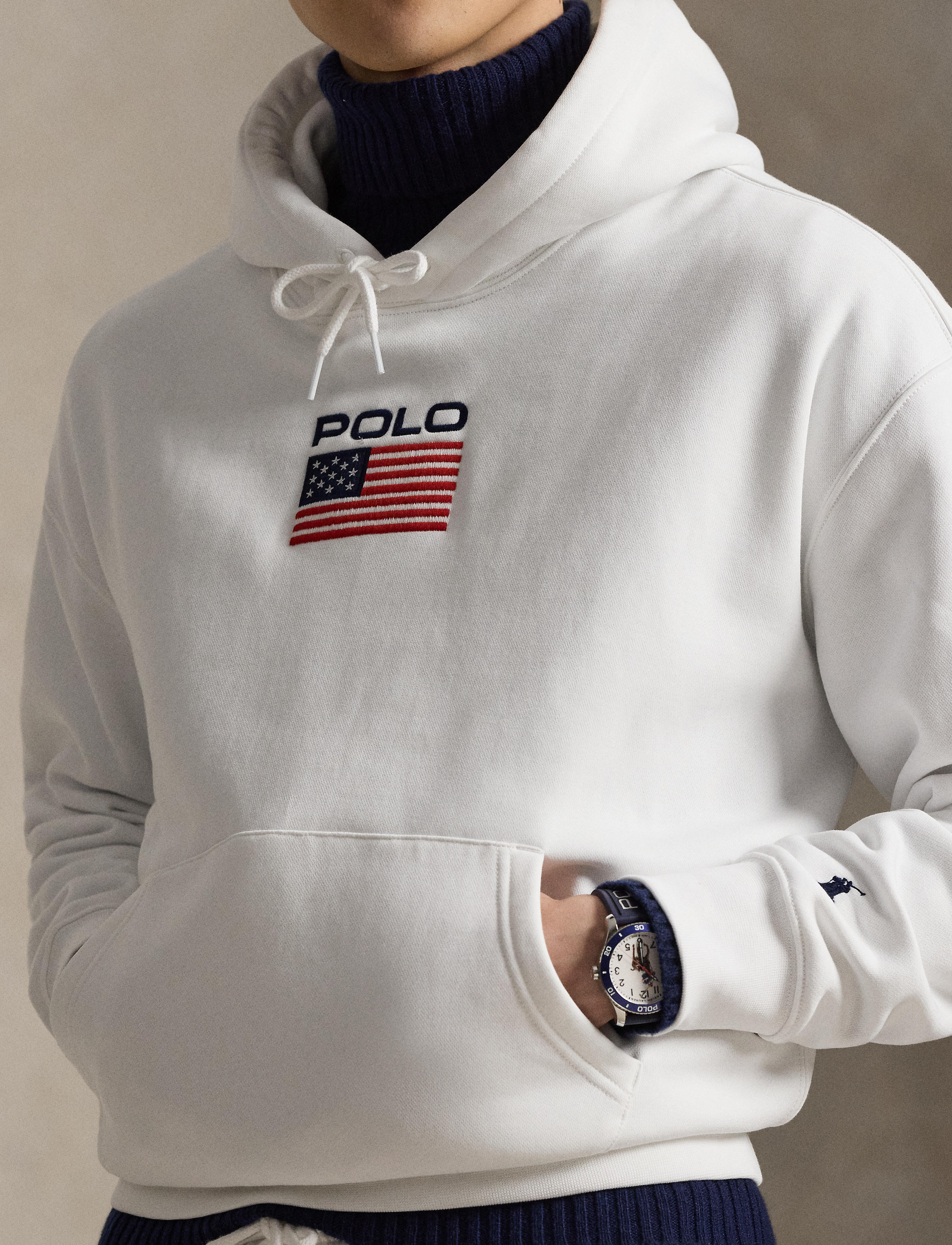 Men's Polo Ralph Lauren Flag Fleece Hoodie White | Chicago City Sports
