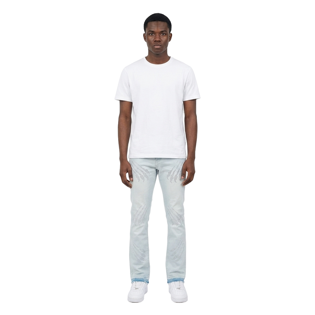 Men's TWO MILL TWENTY Straight Leg Rhinestone Claw Jeans Light Wash