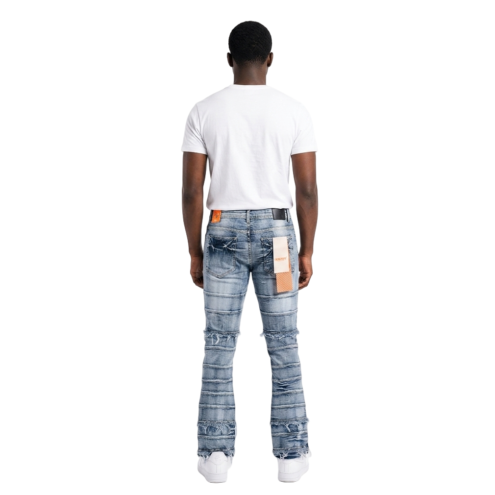 Men's TWO MILL TWENTY Tie Dye Boot Cut Jeans Light Indigo