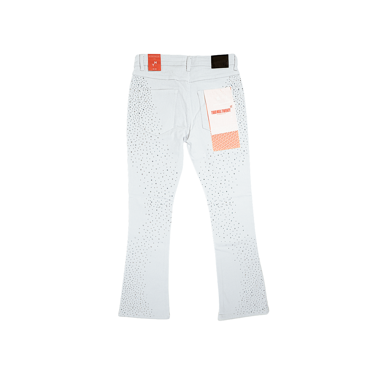 Men's TWO MILL TWENTY Flare Leg Rhinestone Jeans White