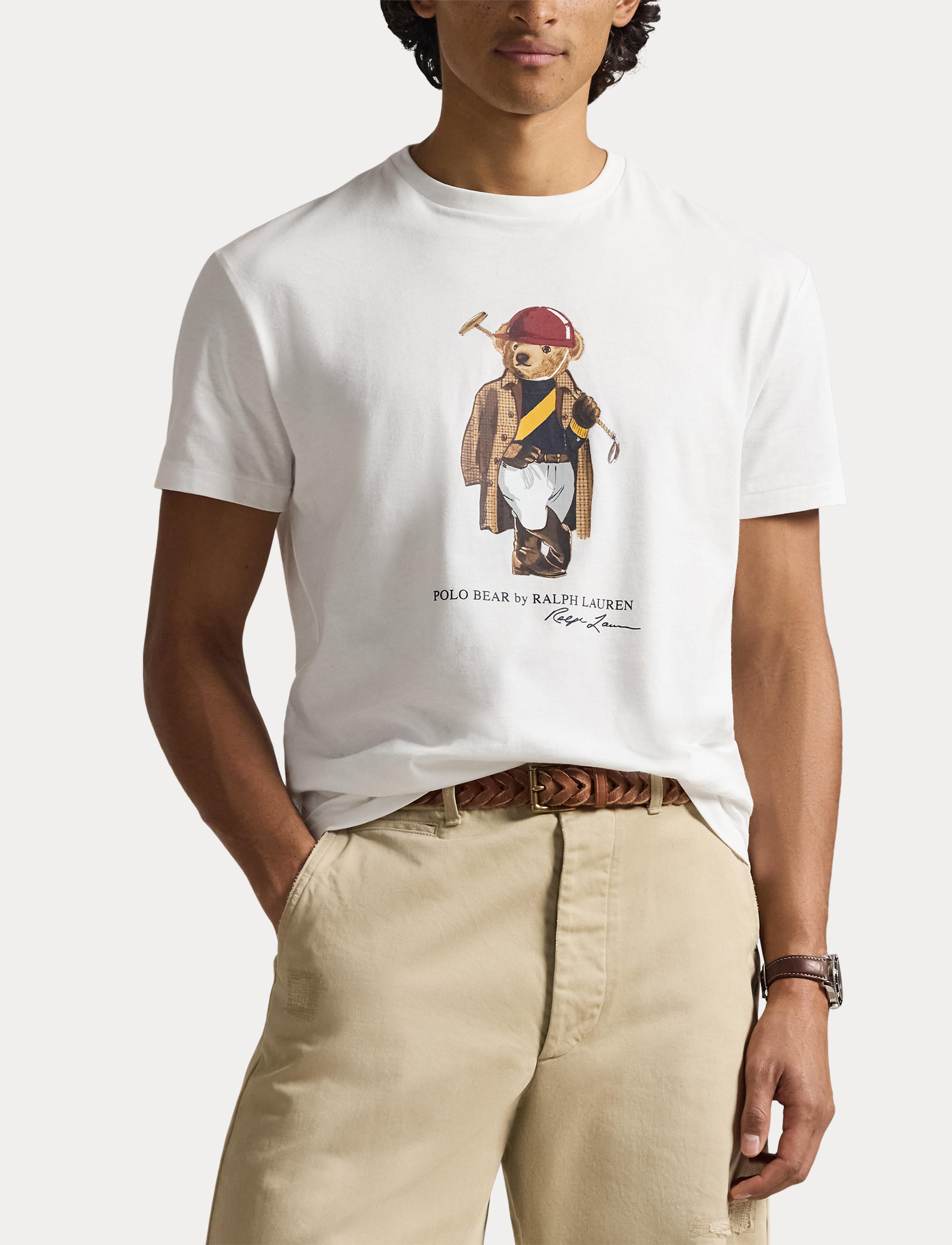 Men's Polo Ralph Lauren Classic Fit Polo Bear Jersey T-Shirt White Society Bear