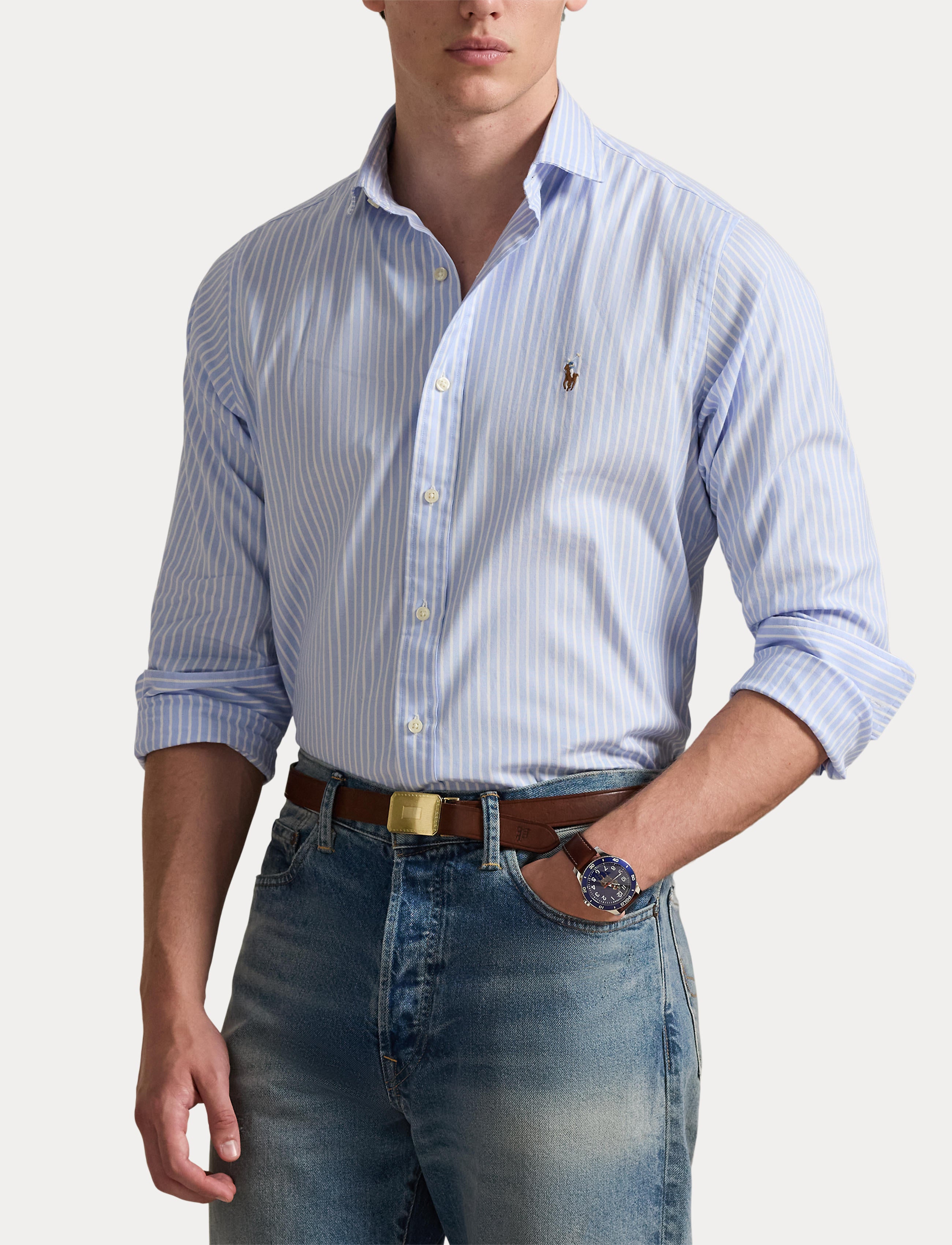 Men's Polo Ralph Lauren Classic Fit Striped Oxford Sport Shirt Blue