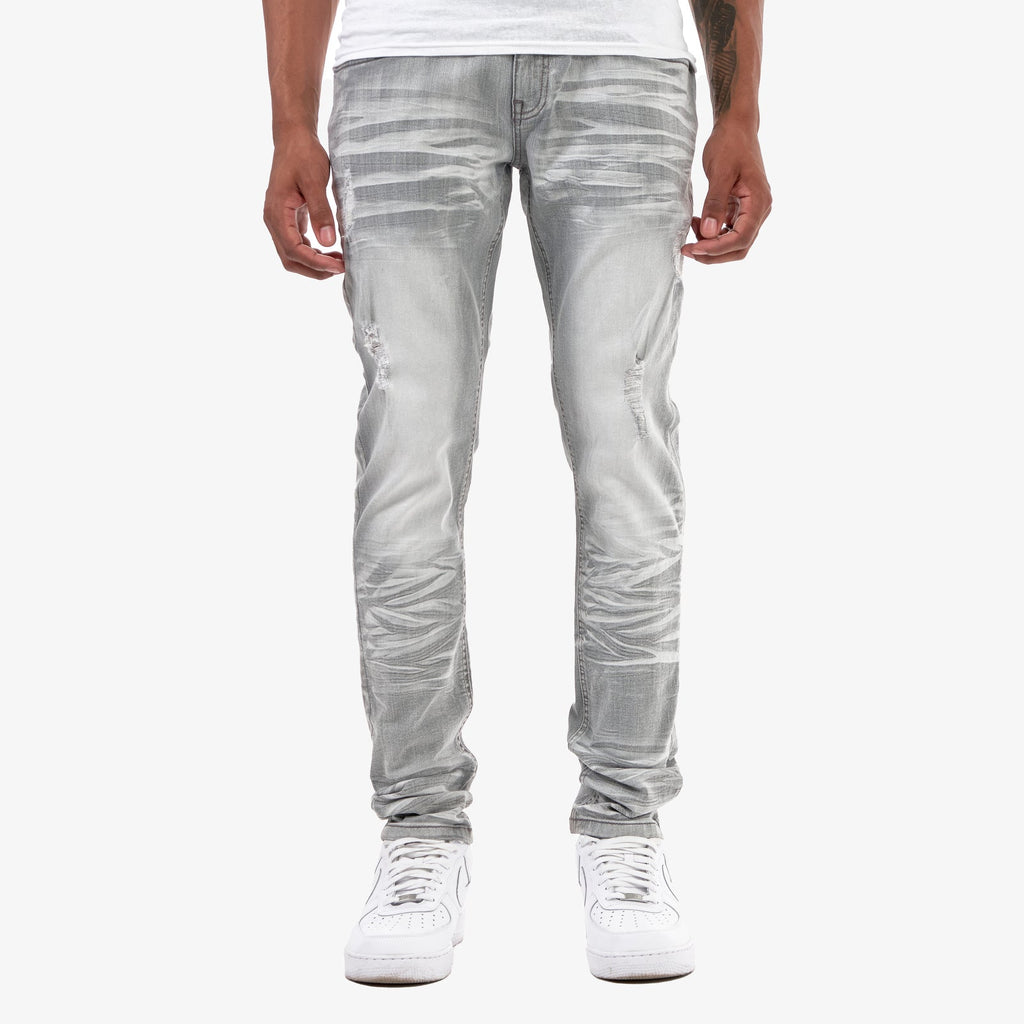Men's Copper Rivet Jeans With Rips Grey
