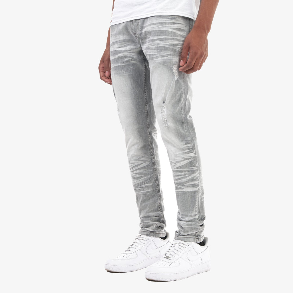 Men's Copper Rivet Jeans With Rips Grey