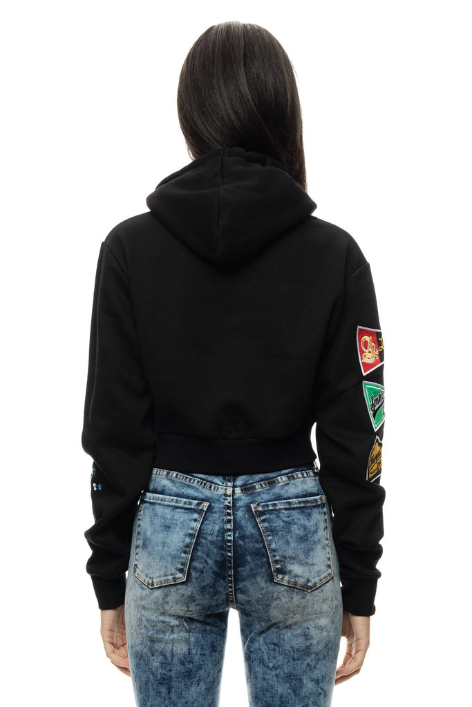 Women's Smoke Rise Red Relaxed Cropped Hoodie Black