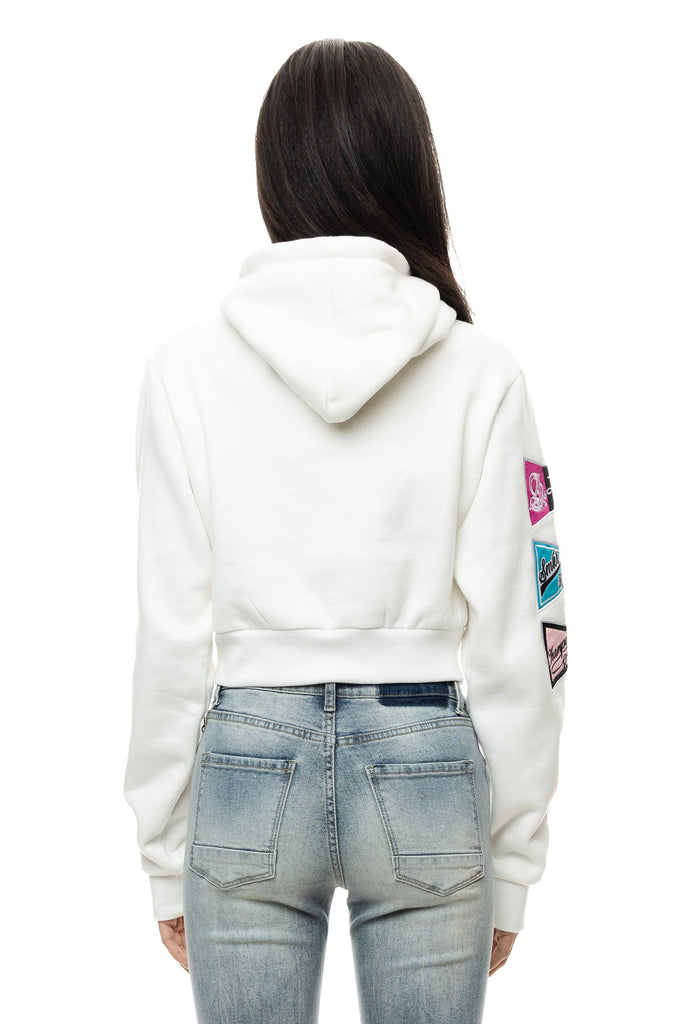 Women's Smoke Rise Red Relaxed Cropped Hoodie White