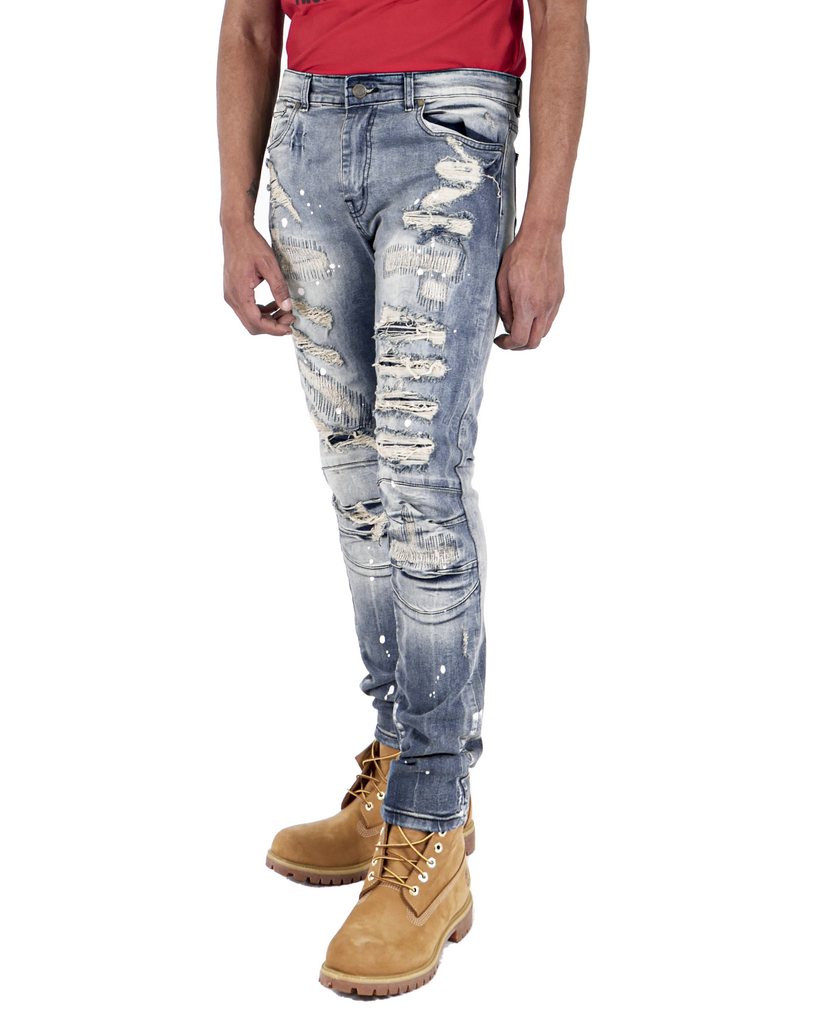 Men's TWO MILL TWENTY "Division" Slim Fit Rip & Rpair Jeans Vintage Dark Wash