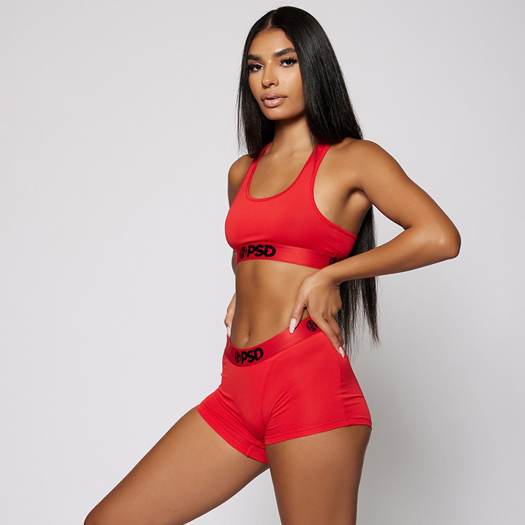 Women's PSD Solid Red Boy Shorts 321480061RE