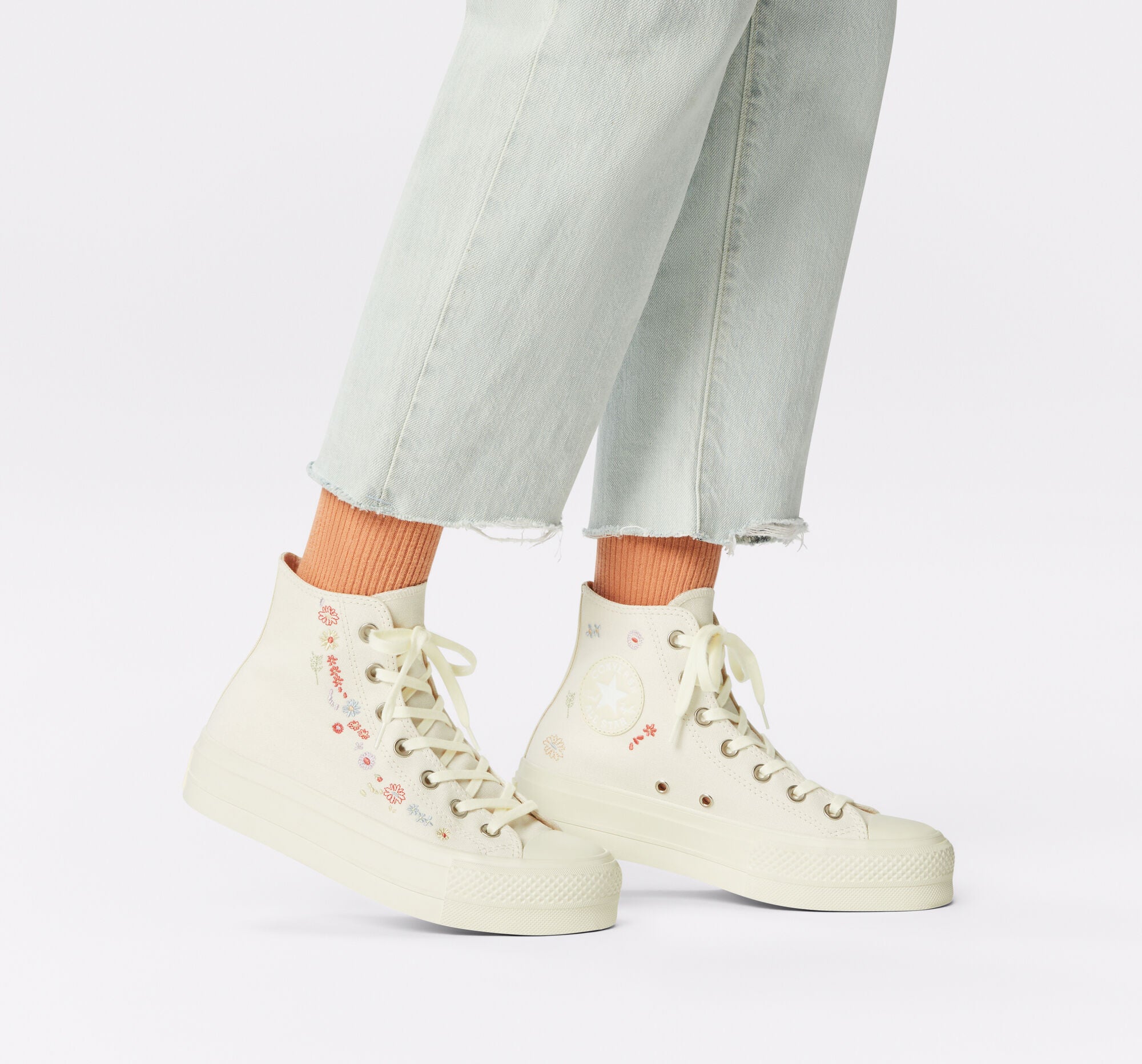 Embroidered floral platform converse Clearance