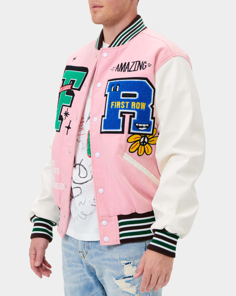 Unisex First Row State League Varsity Jacket Pink