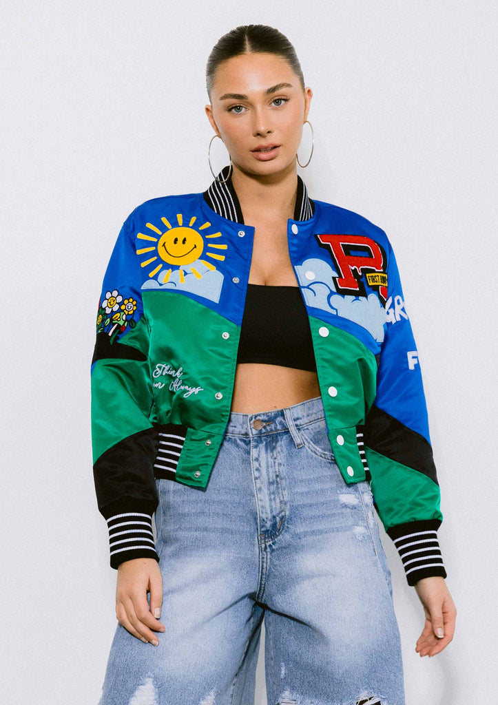 Women's First Row Think Green Cropped Varsity Jacket