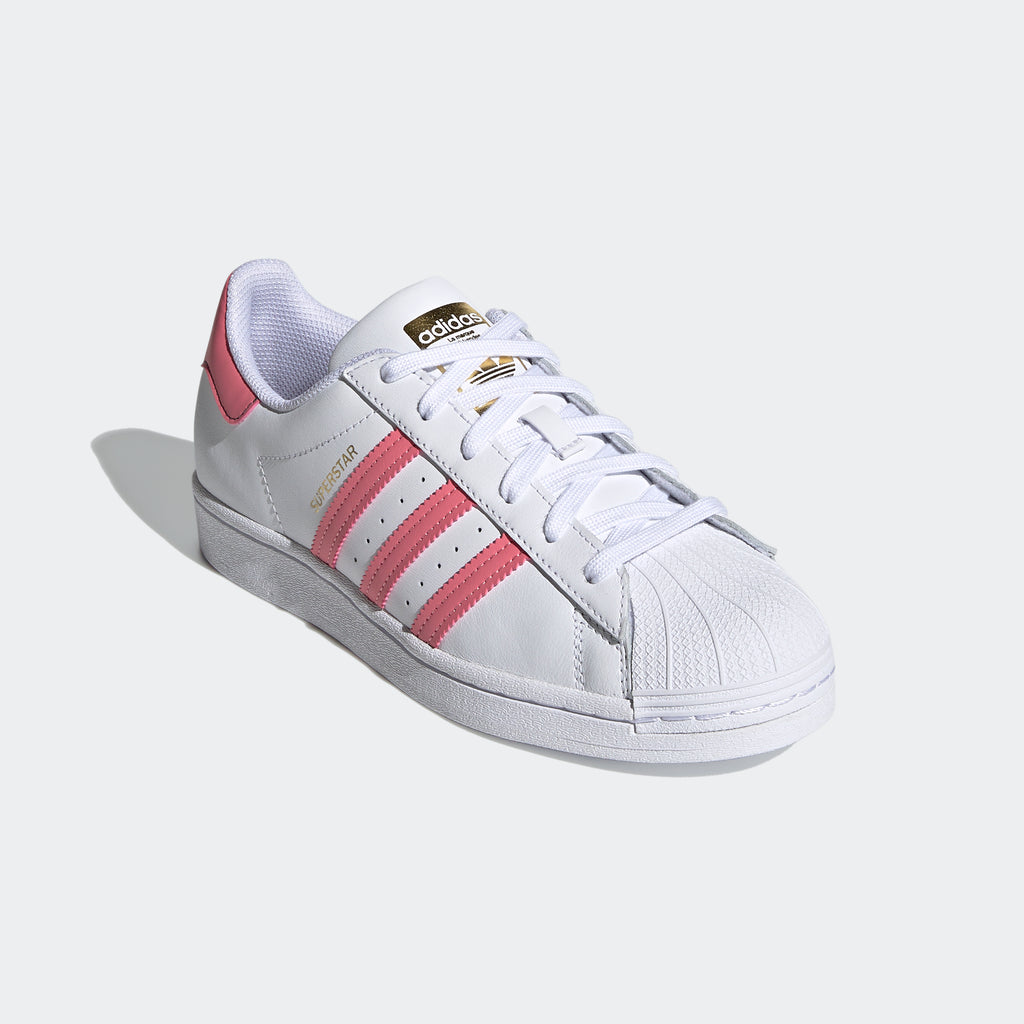 Women's adidas Superstars White Pink FX5964 | Chicago City Sports | angled front view