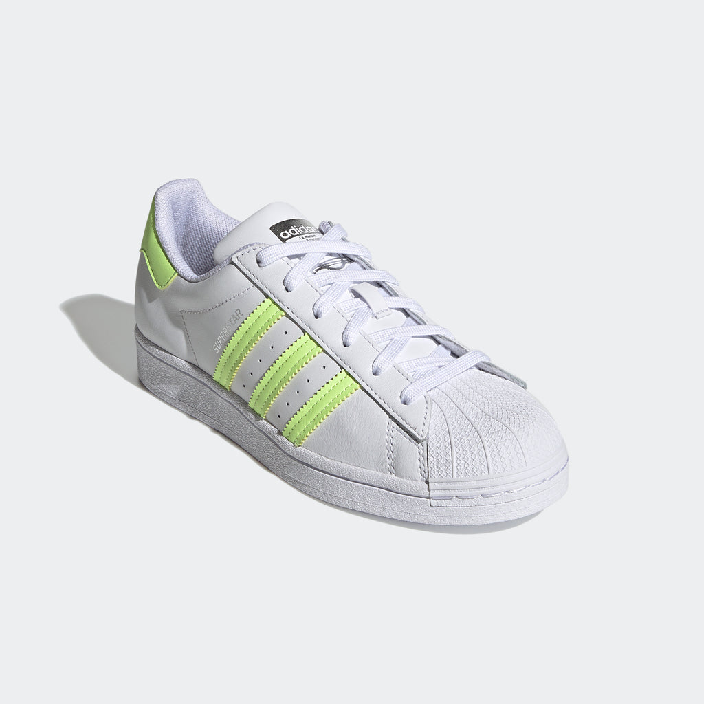 Women's adidas Superstars White Yellow FX6090 | Chicago City Sports | angled front view
