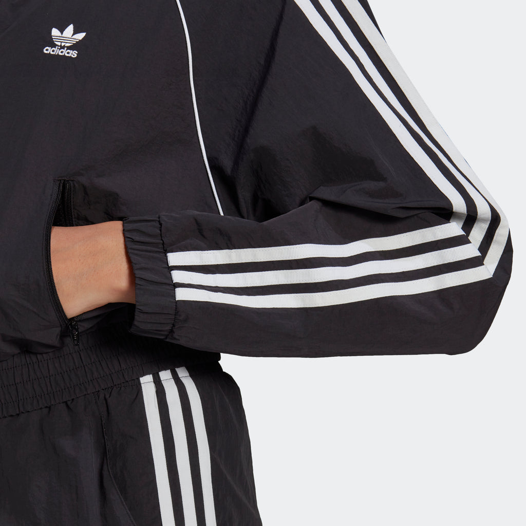 Women's adidas Originals Adicolor Classics Cropped Track Jacket Black GN2791 | Chicago City Sports | sleeve view with 3-Stripes