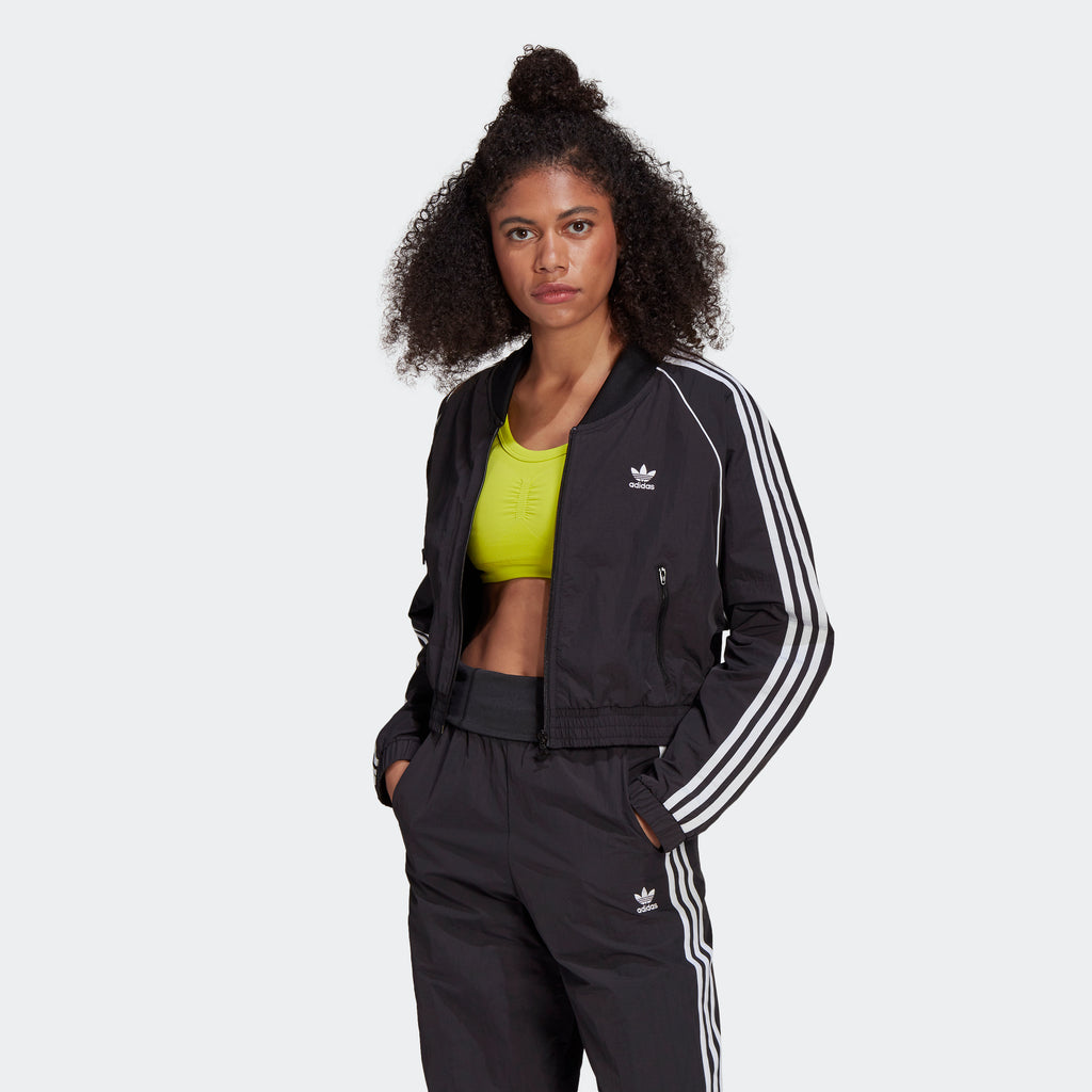 Women's adidas Originals Adicolor Classics Cropped Track Jacket Black GN2791 | Chicago City Sports | on model view