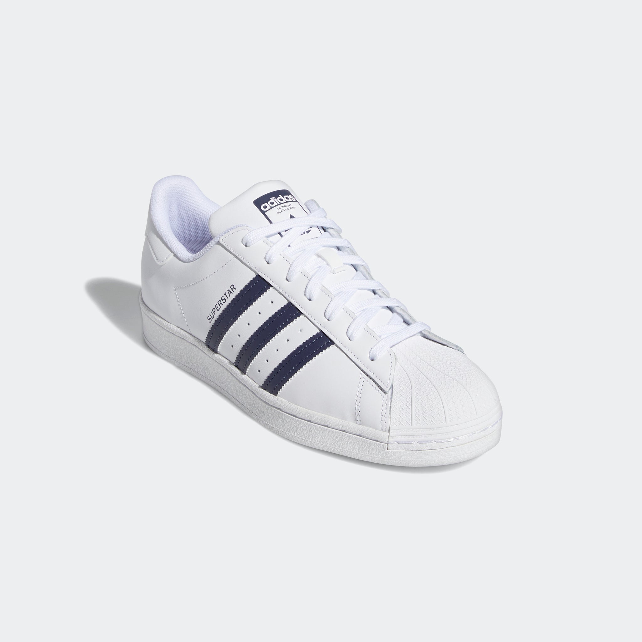 Adidas white with navy blue stripes shop