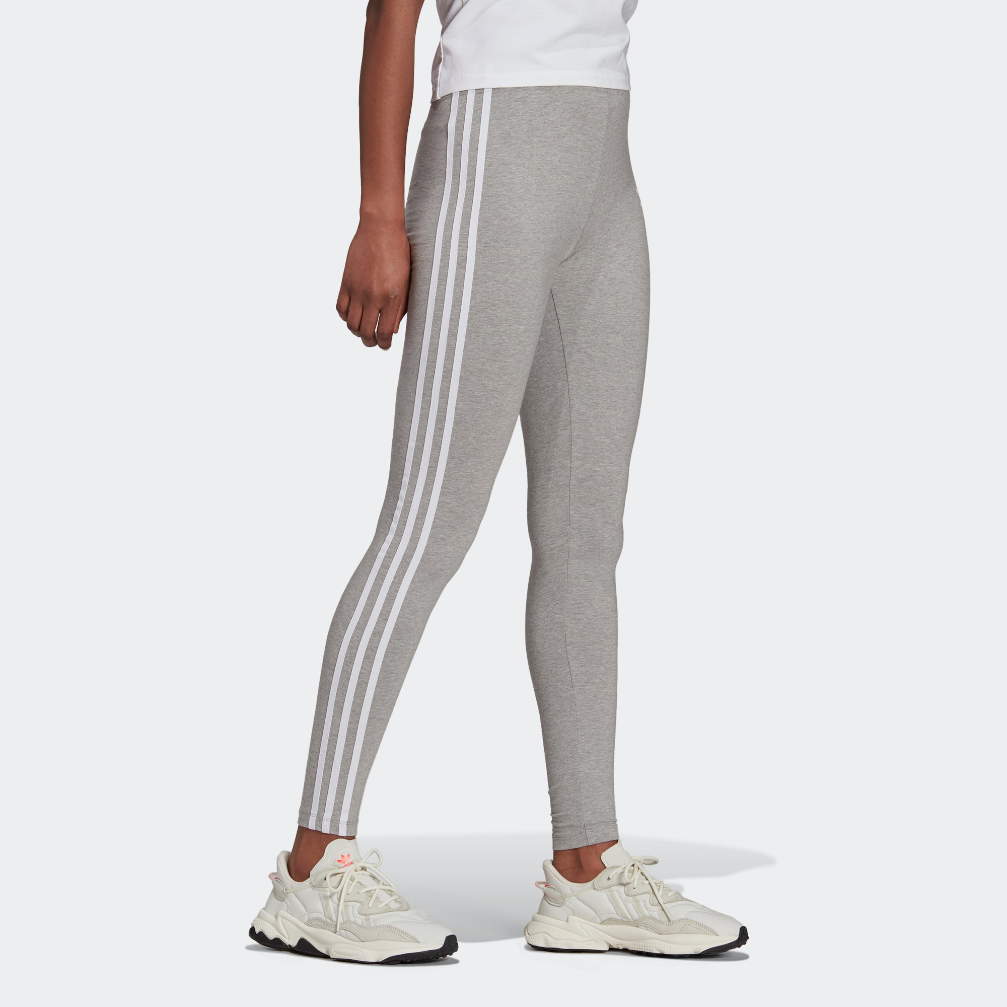 Grey 3 stripe adidas leggings Clearance