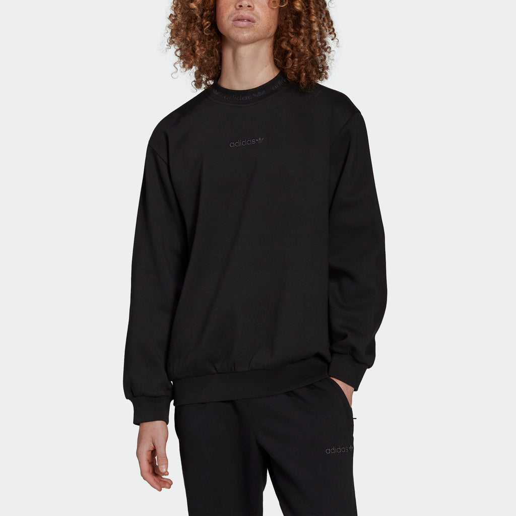 Men's adidas Originals Trefoil Linear Crew Sweatshirt Black