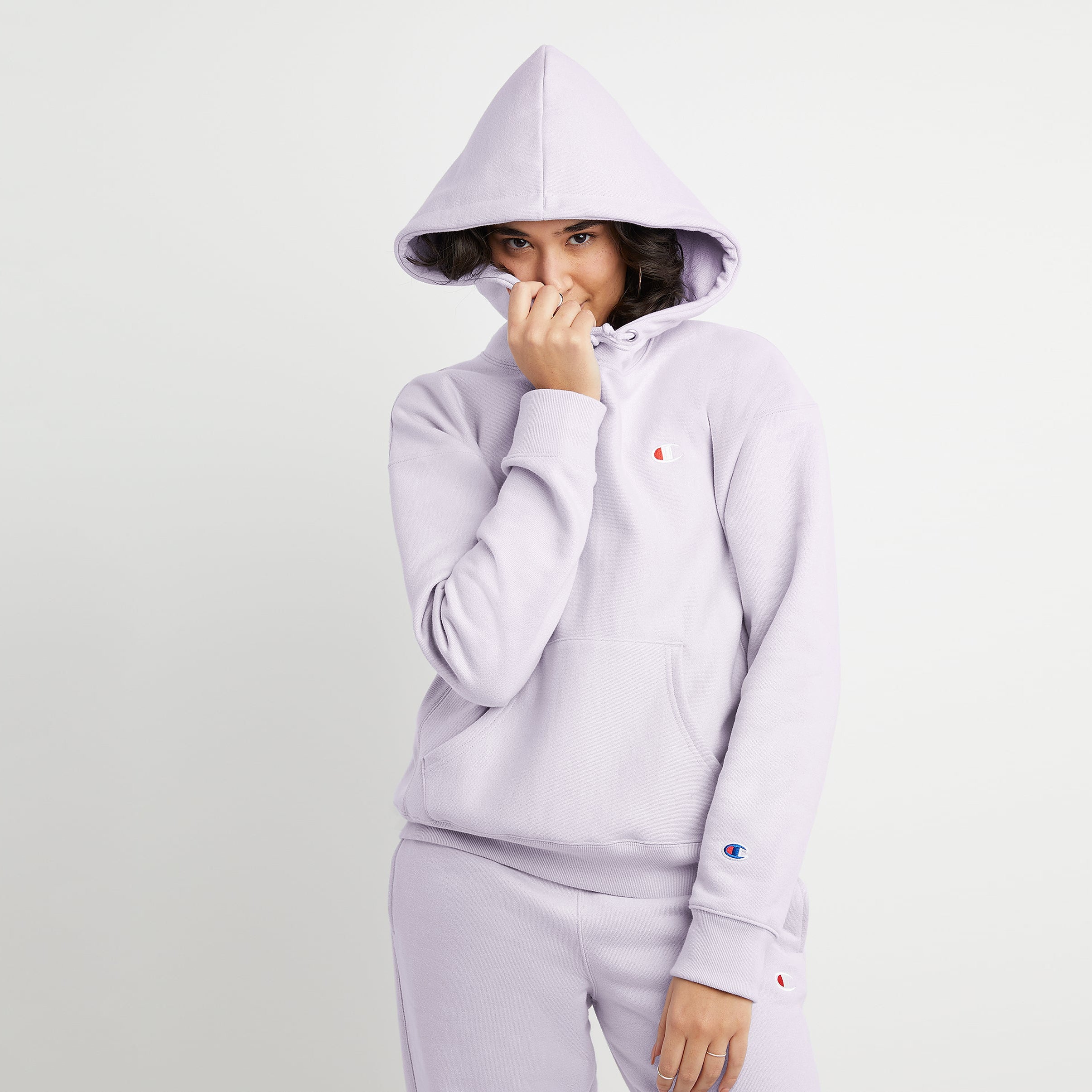 Champion cropped hoodie with logo in lilac