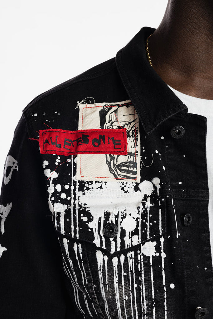 Men's Smoke Rise Graphic Patched Fashion Denim Jacket Dusty Black