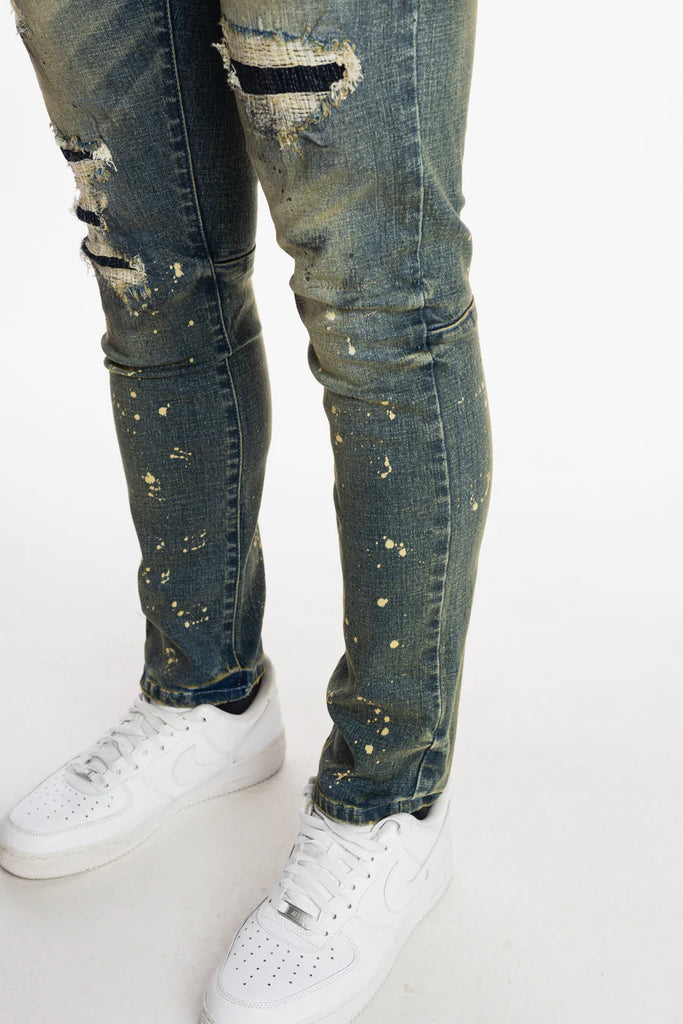Men's Smoke Rise Rip & Repair Lazy Fit Jeans Oil Blue