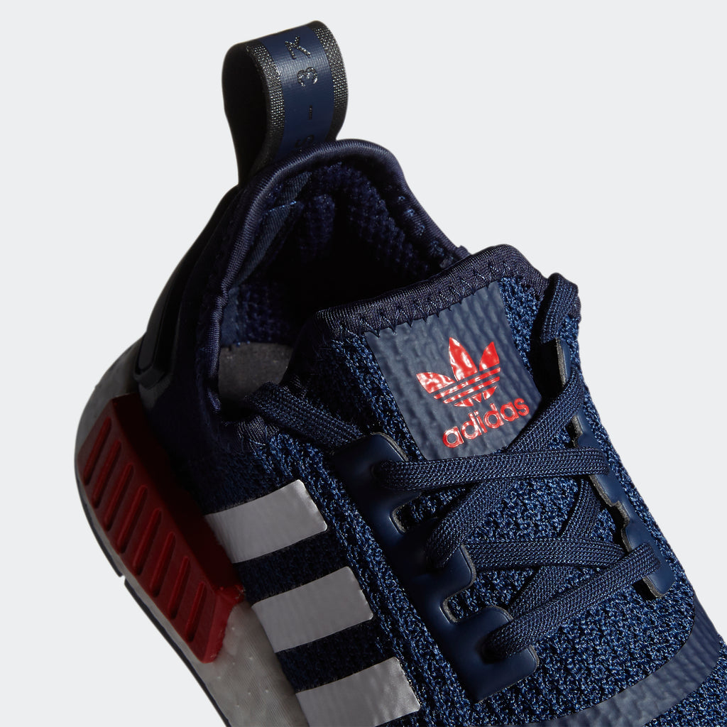 Kids' adidas NMD_R1 Shoes Collegiate Navy FV1693 | Chicago City Sports | tongue view