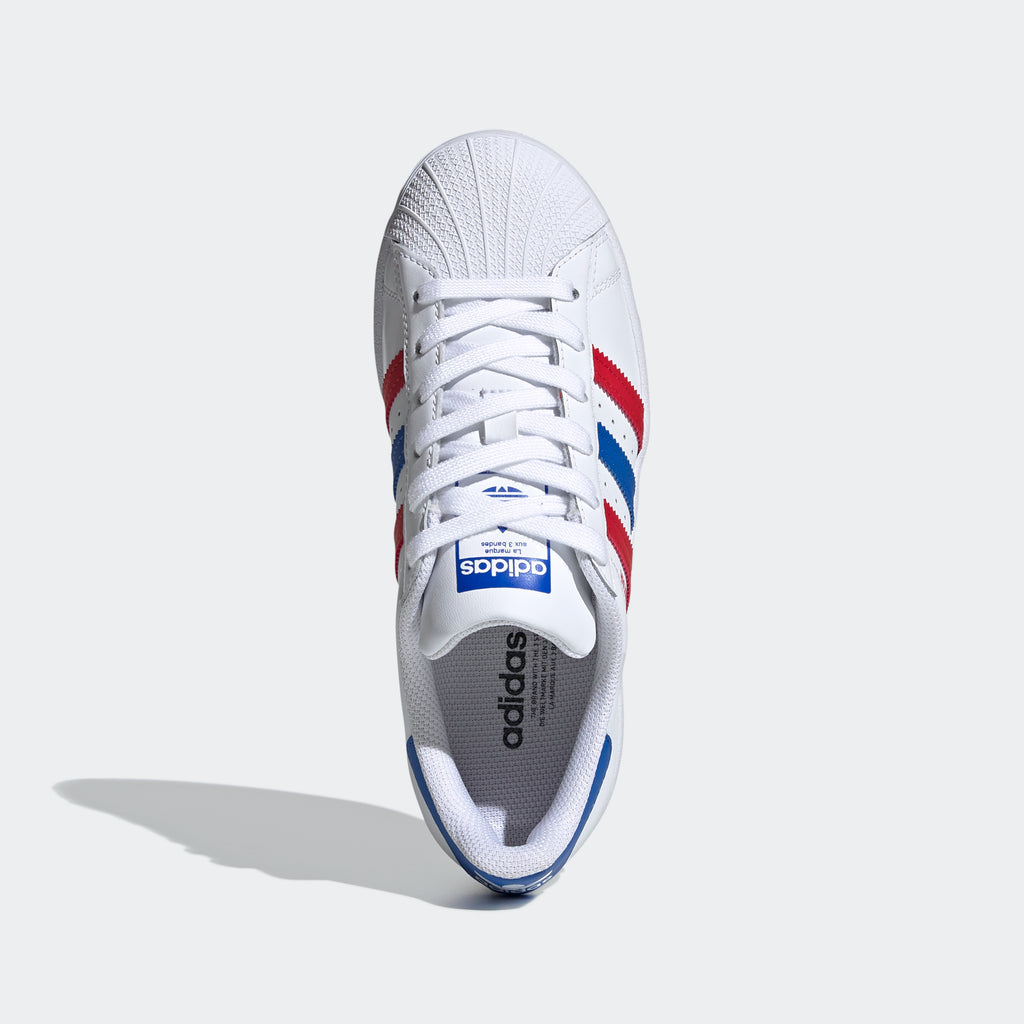Kids' adidas Superstar Shoes Red White and Blue (SKU FW5851) | Chicago City Sports | top view