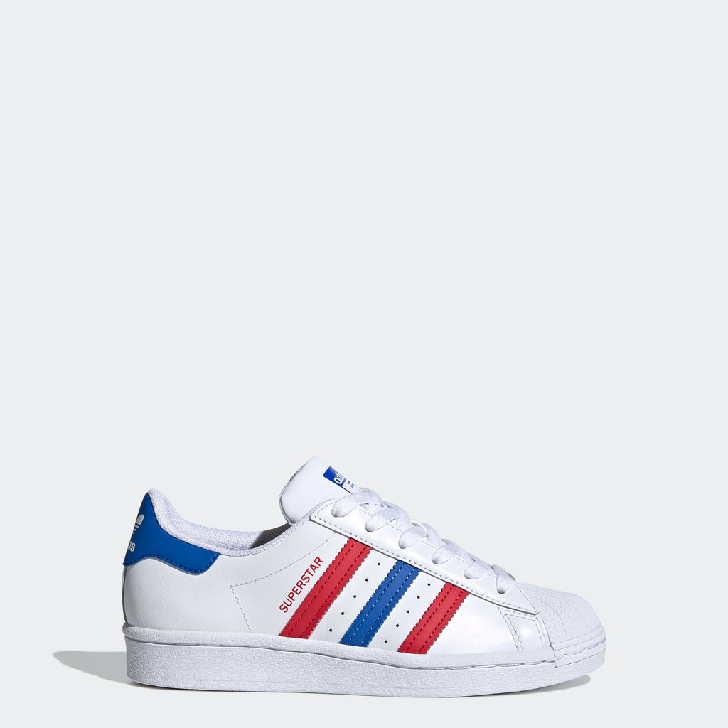 Kids' adidas Superstar Shoes Red White and Blue (SKU FW5851) | Chicago City Sports | side view