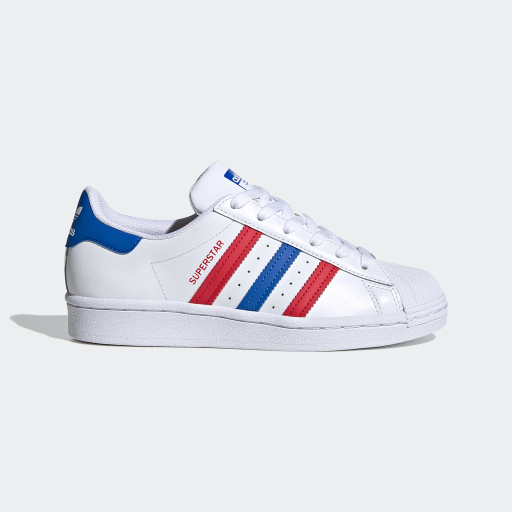 Kids' adidas Superstar Shoes Red White and Blue (SKU FW5851) | Chicago City Sports | side view