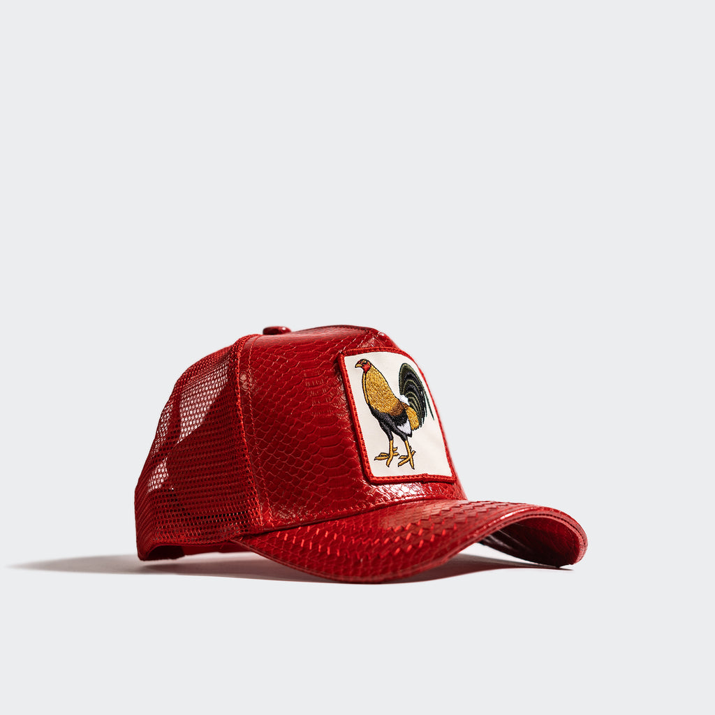 Unisex Gold Star Rooster Red Vegan Leather Trucker Hat