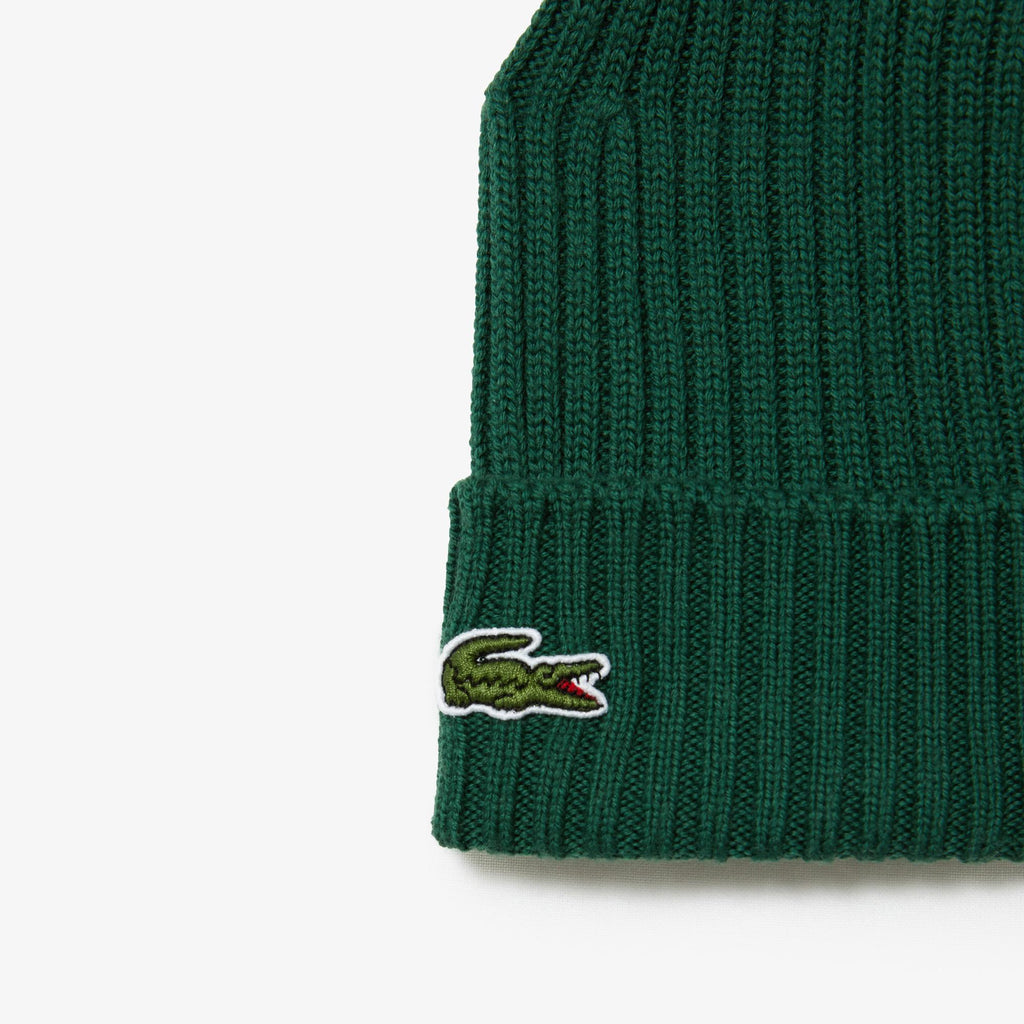 Unisex Lacoste Ribbed Wool Beanie Navy Green