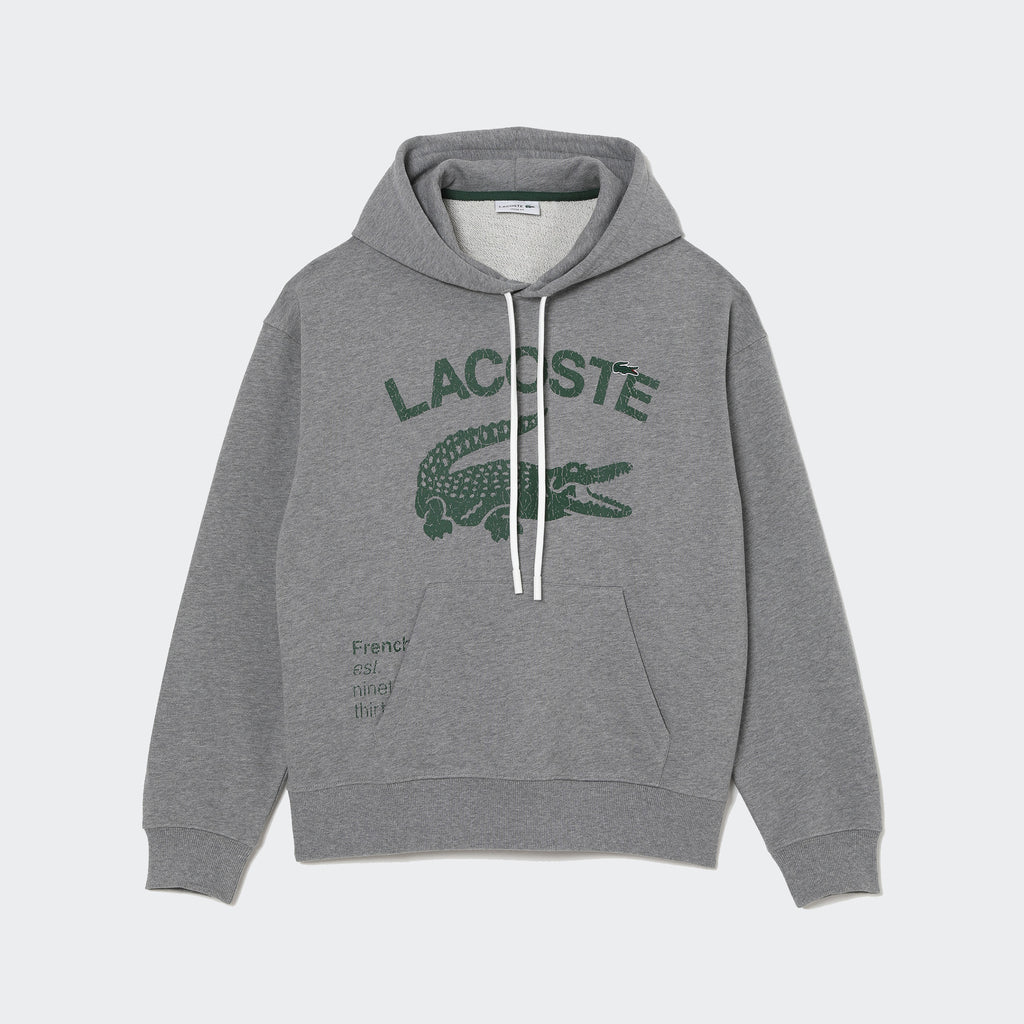Men's Lacoste Loose Fit Crocodile Hooded Sweatshirt Grey